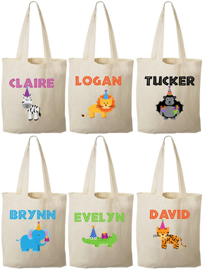 Personalized Zoo Animal Party Favor Bags – Safari Birthday Cotton Tote