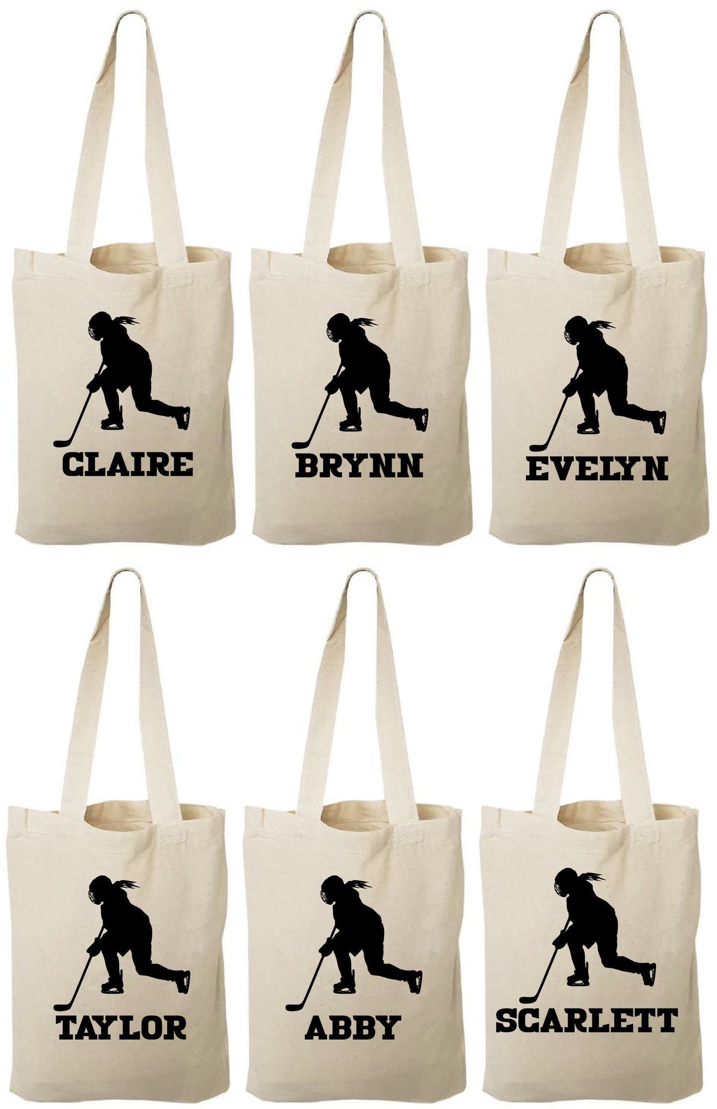 Personalized Girls Hockey Party Bags - Set of Six Bags