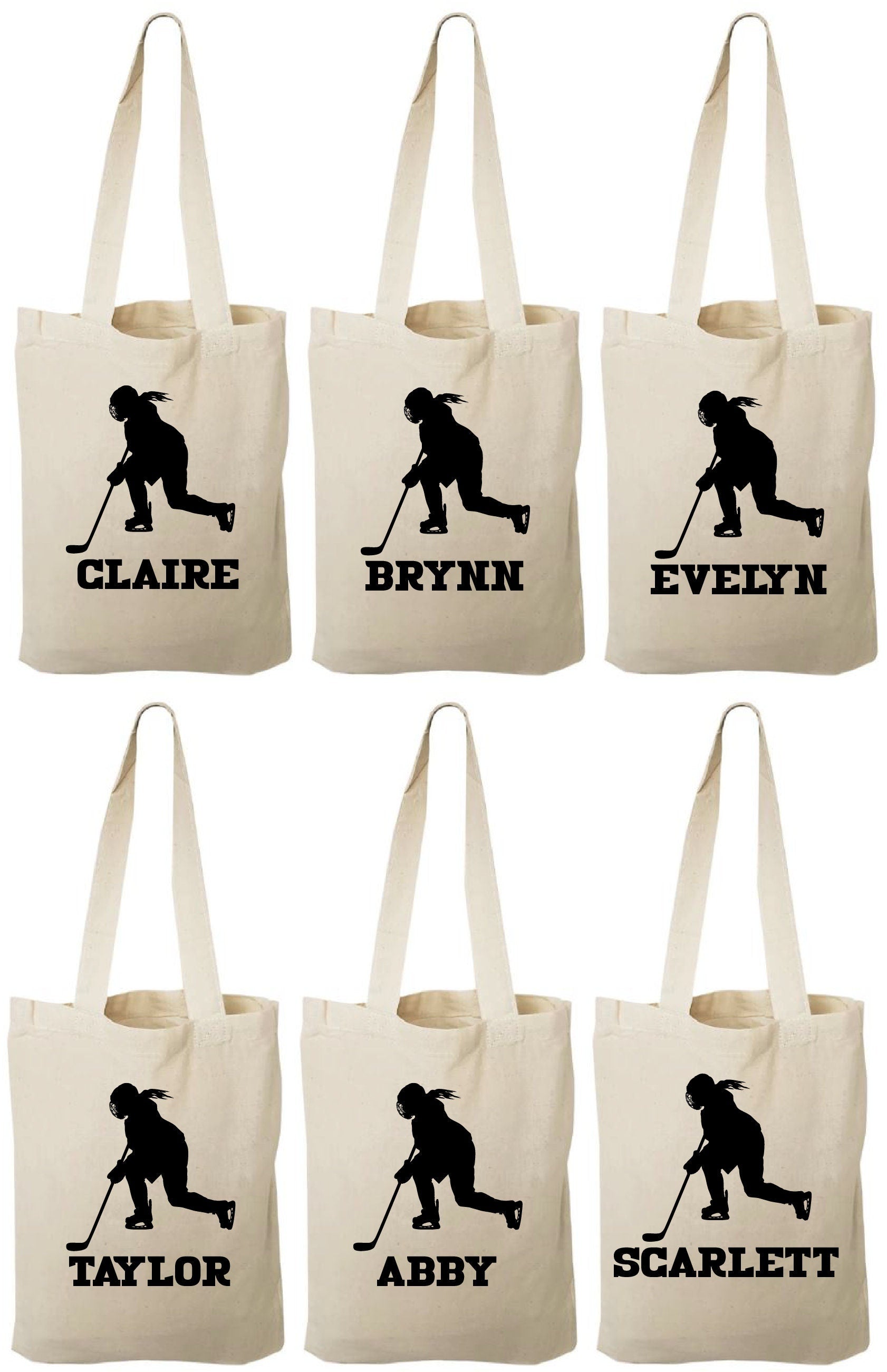 Personalized Girls Hockey Party Bags - Set of Six Bags