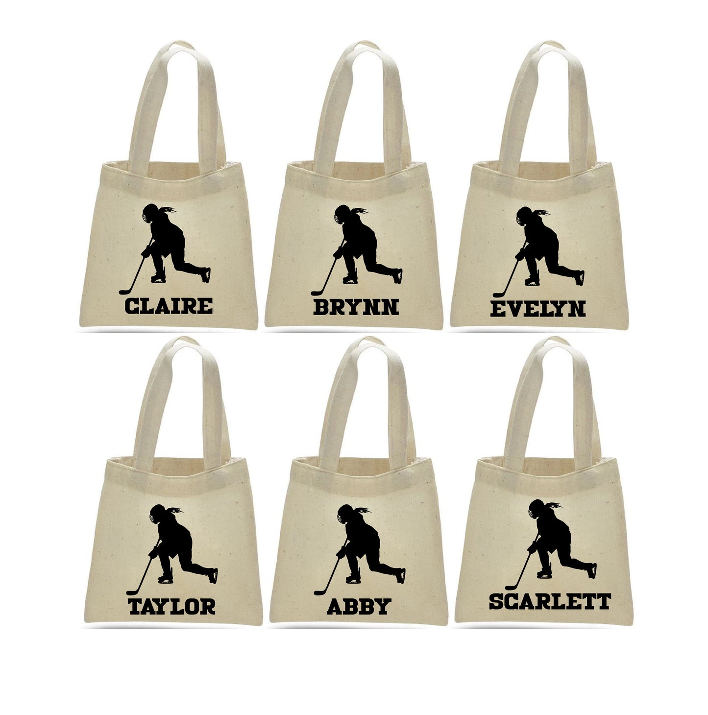 Personalized Girls Hockey Party Bags - Set of Six Bags