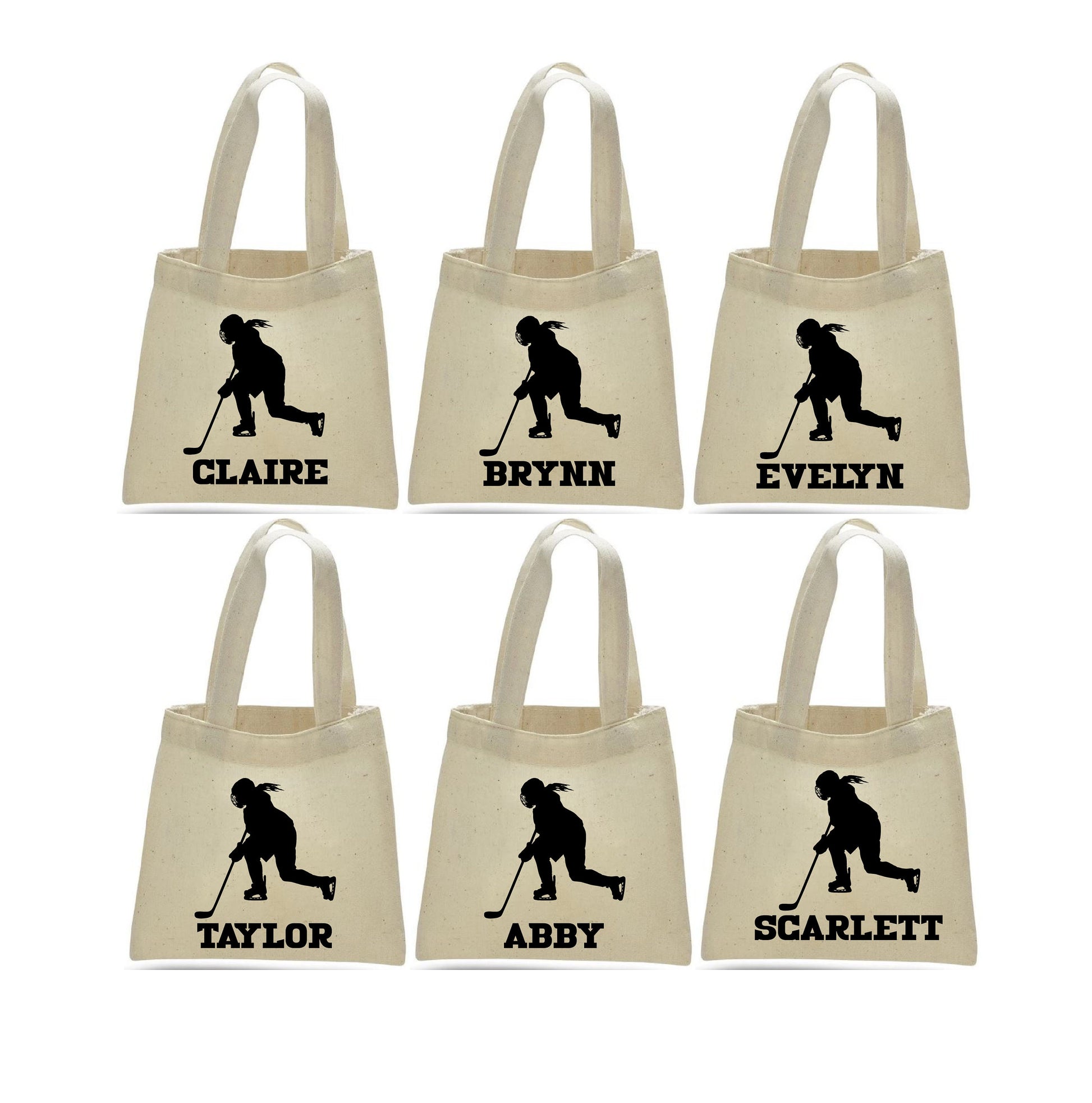 Personalized Girls Hockey Party Bags - Set of Six Bags