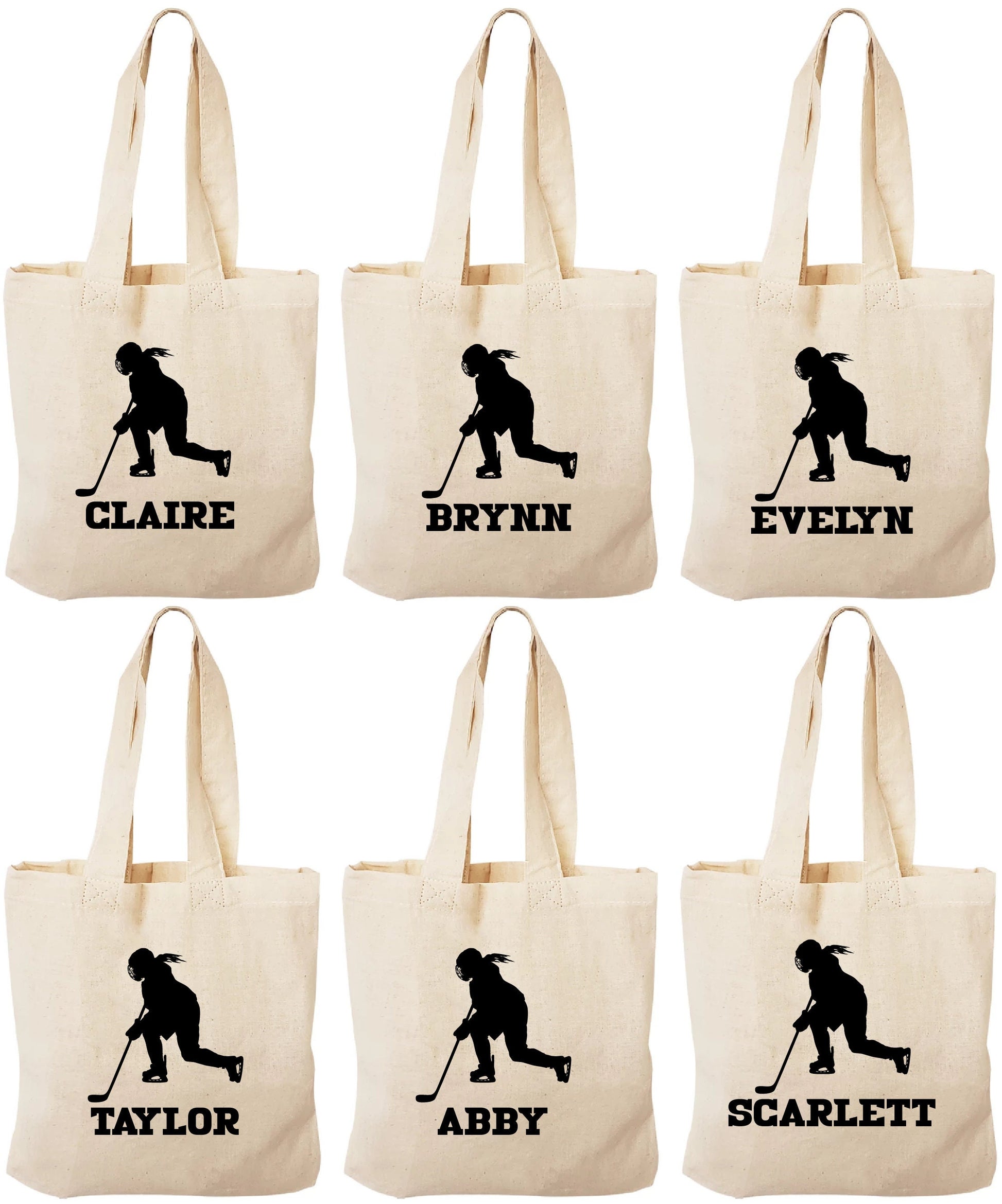 Personalized Girls Hockey Party Bags - Set of Six Bags