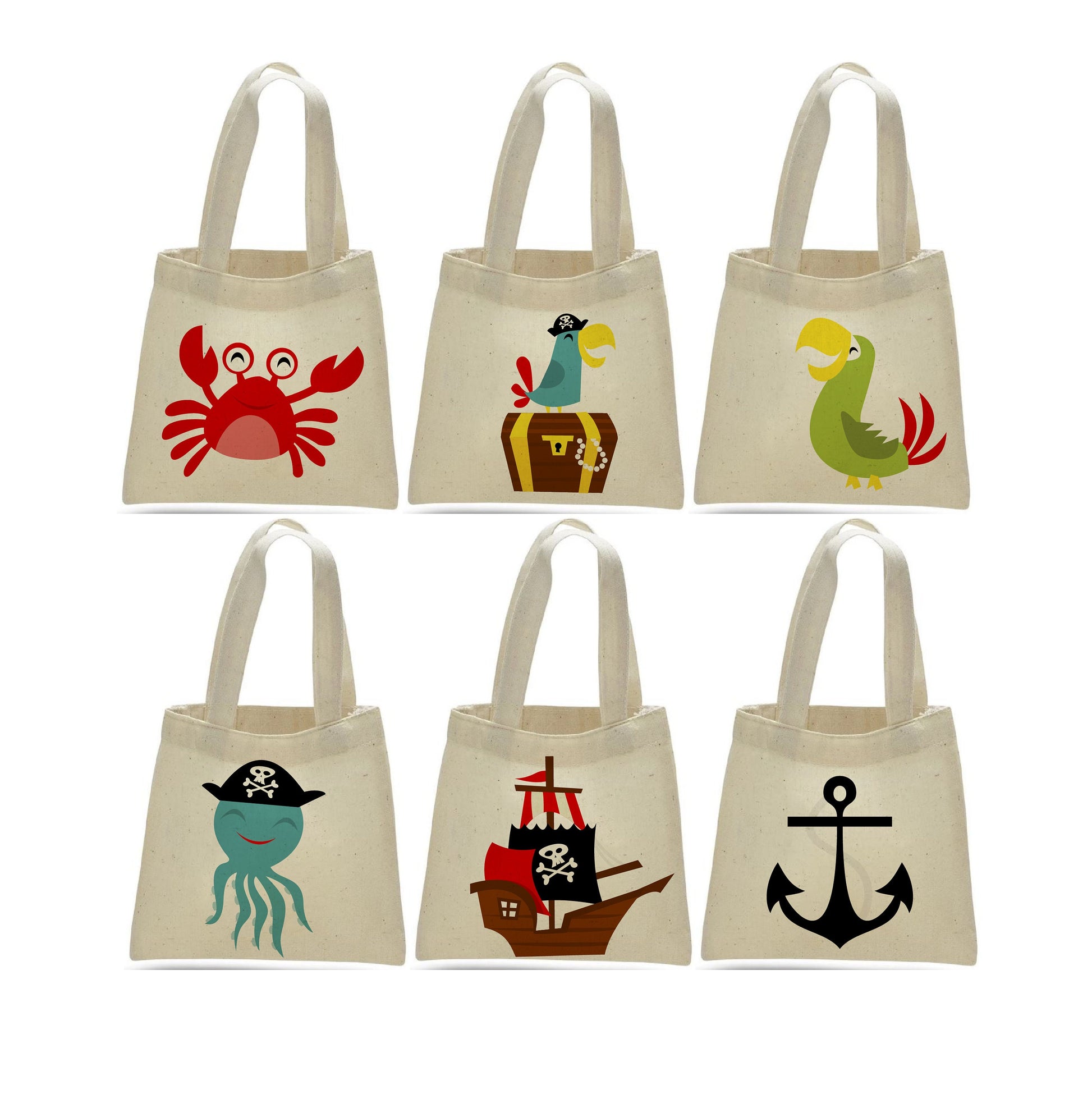 Pirate Party Favor Bags, Cotton Goodie Bags, Set of 6