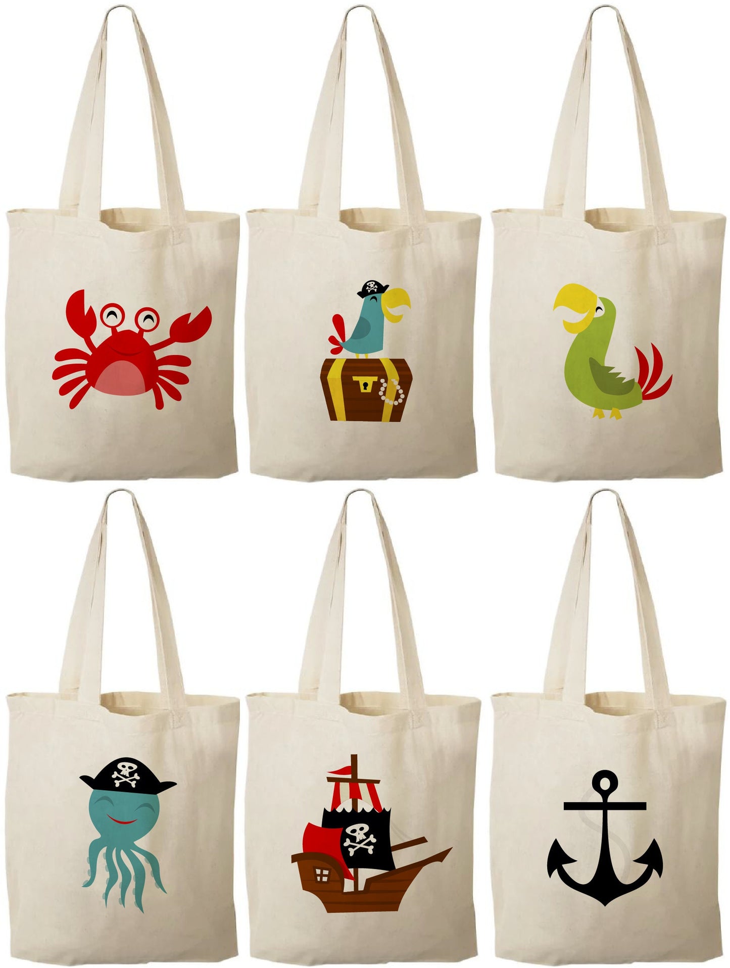 Pirate Party Favor Bags, Cotton Goodie Bags, Set of 6