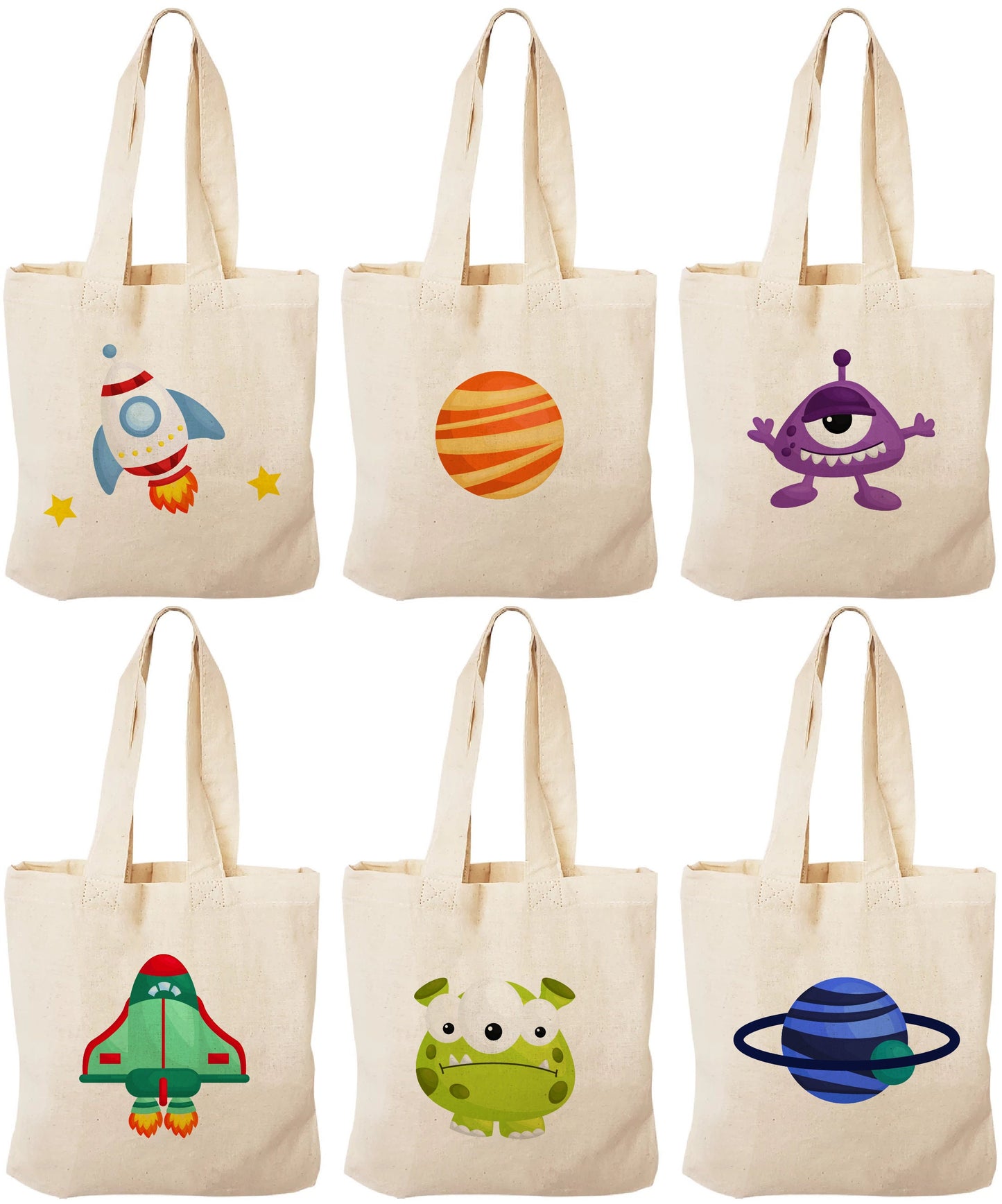 Space Party Favor Bags, Rocket, Alien, Planets, Set of 6