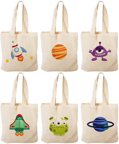 Space Party Favor Bags, Rocket, Alien, Planets, Set of 6