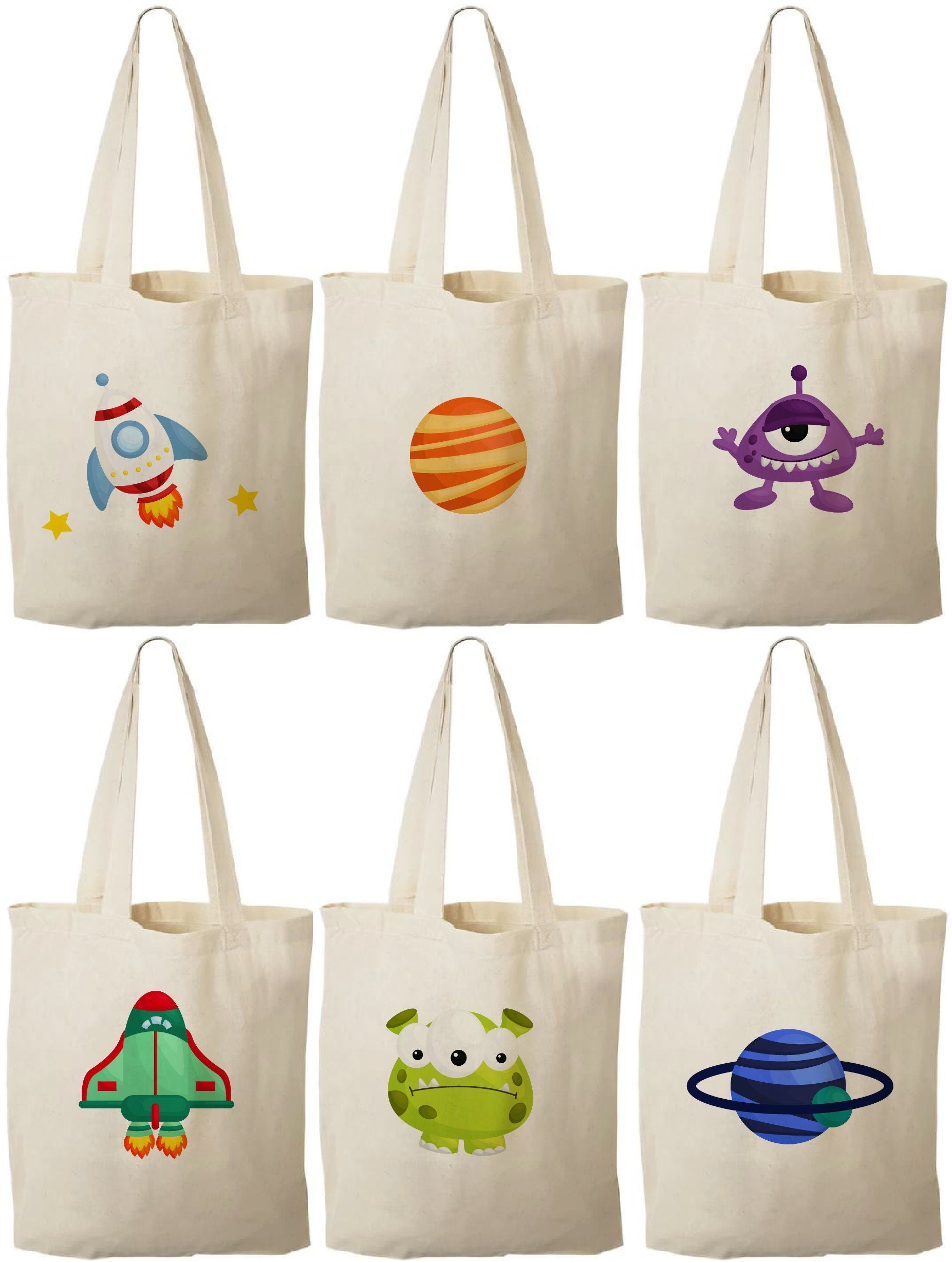 Space Party Favor Bags, Rocket, Alien, Planets, Set of 6