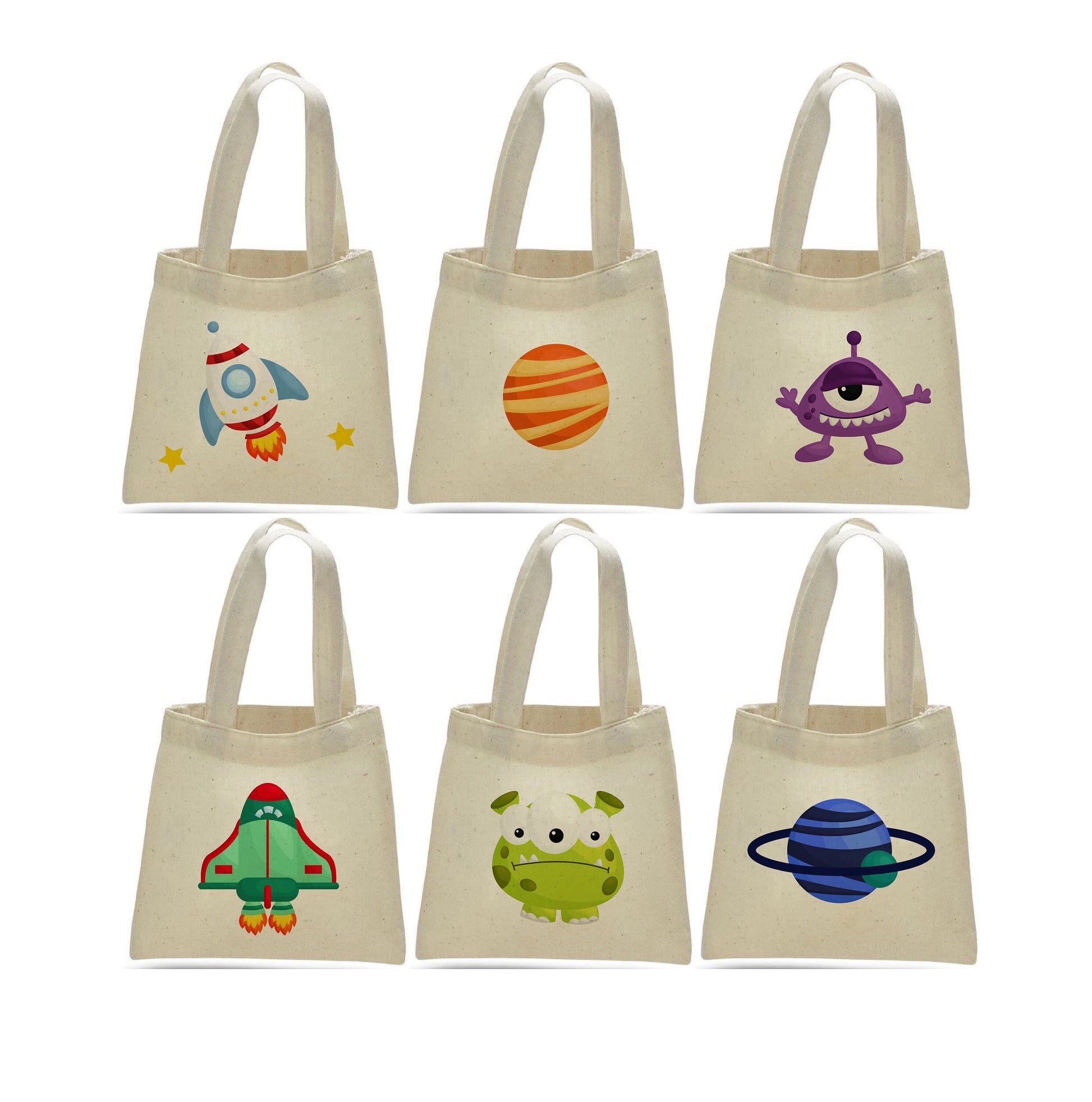 Space Party Favor Bags, Rocket, Alien, Planets, Set of 6