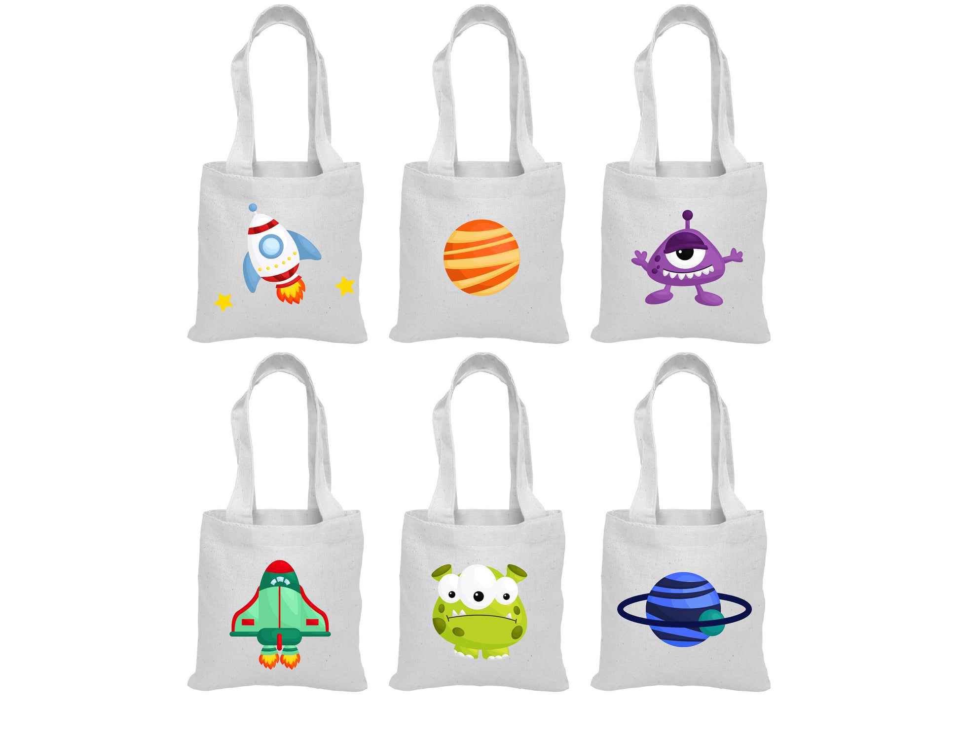 Space Party Favor Bags, Rocket, Alien, Planets, Set of 6