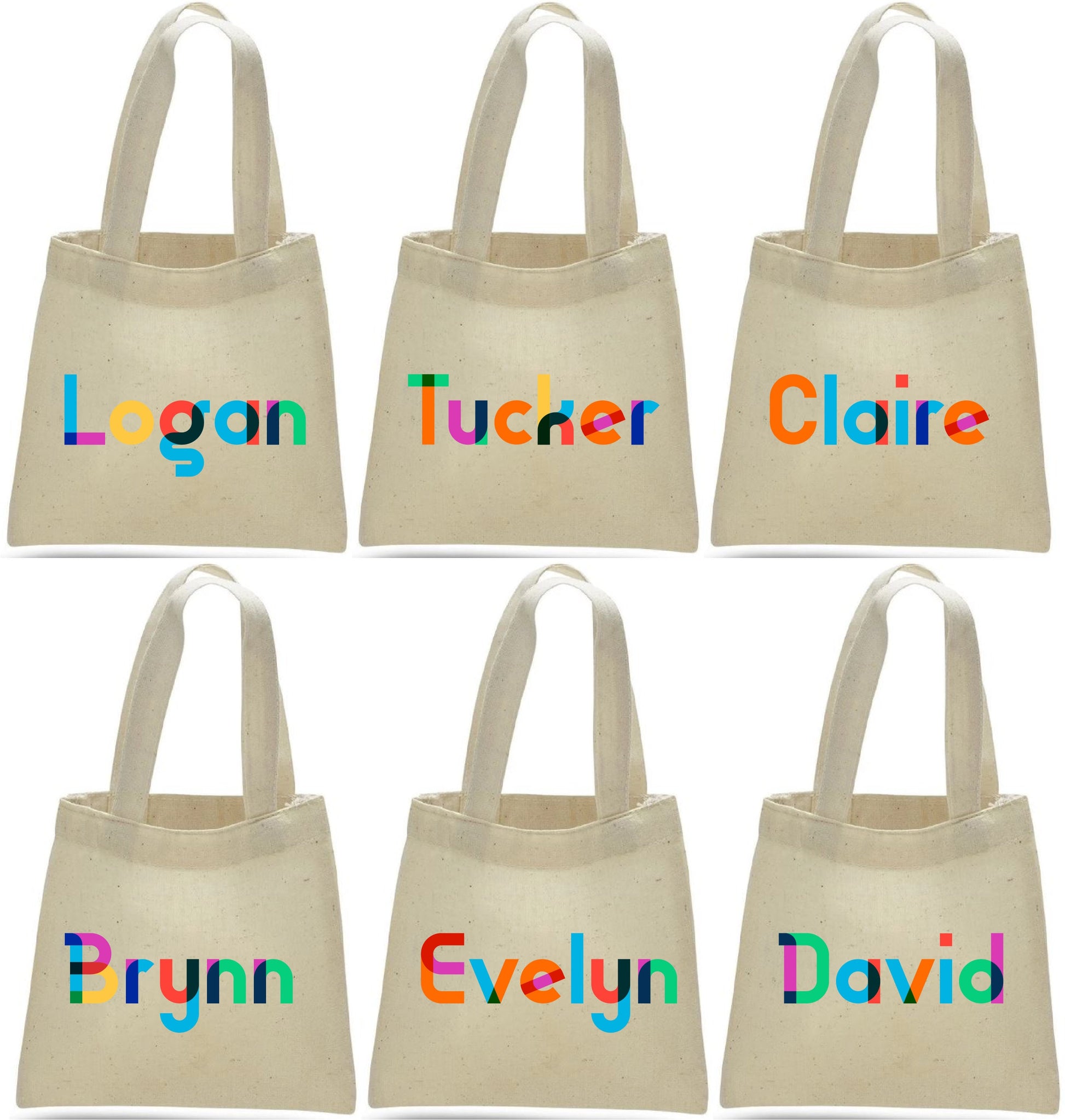 Personalized Rainbow Name Party Favor Bags - Set of 6