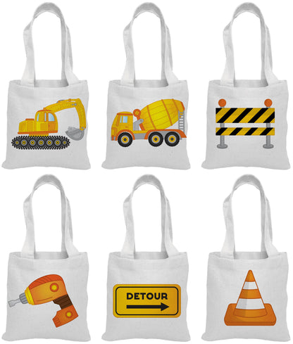 Construction Party Favor Bags – Truck Theme Canvas Goody Bags, Set of Six