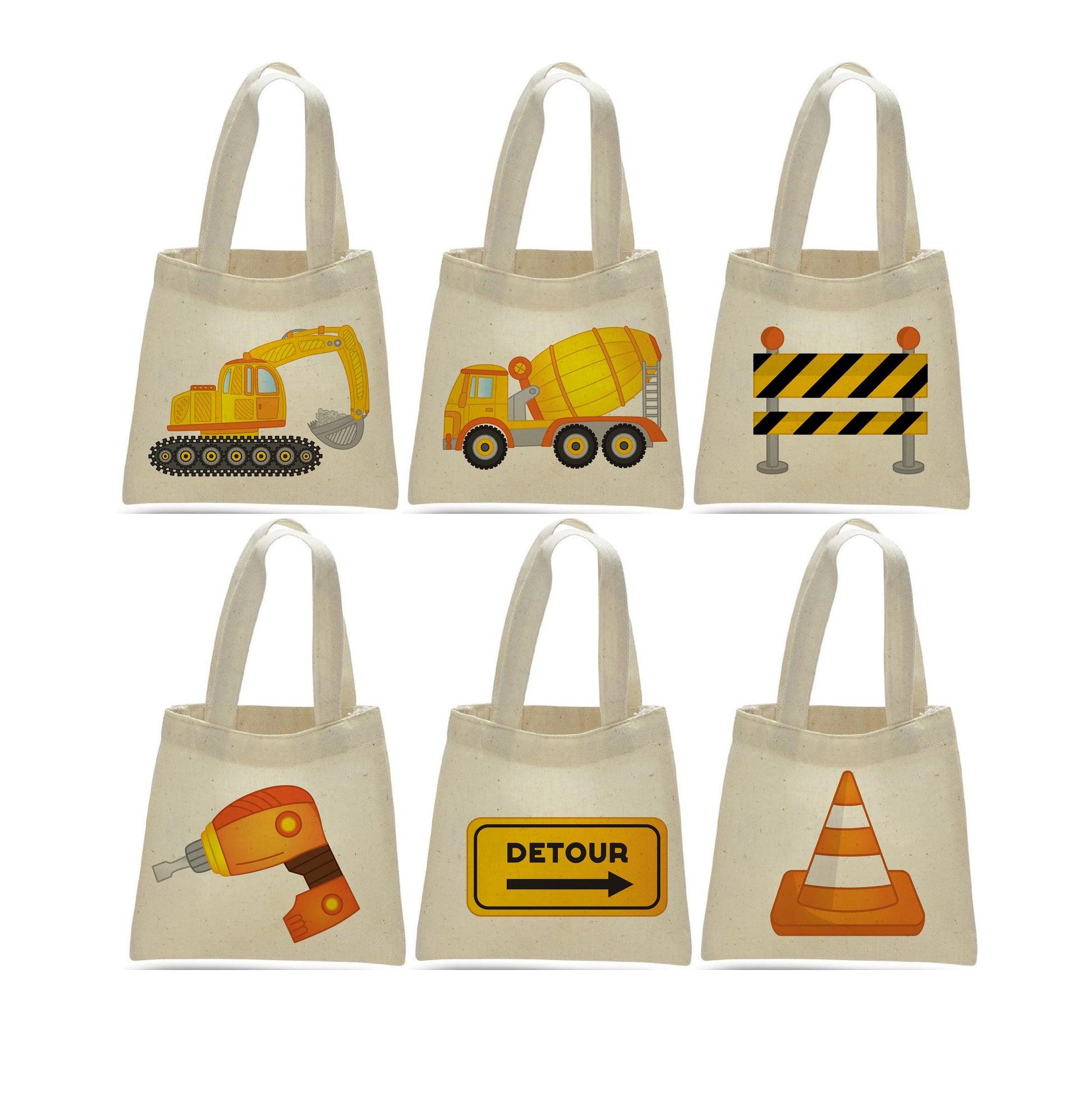 Construction Party Favor Bags – Truck Theme Canvas Goody Bags, Set of Six