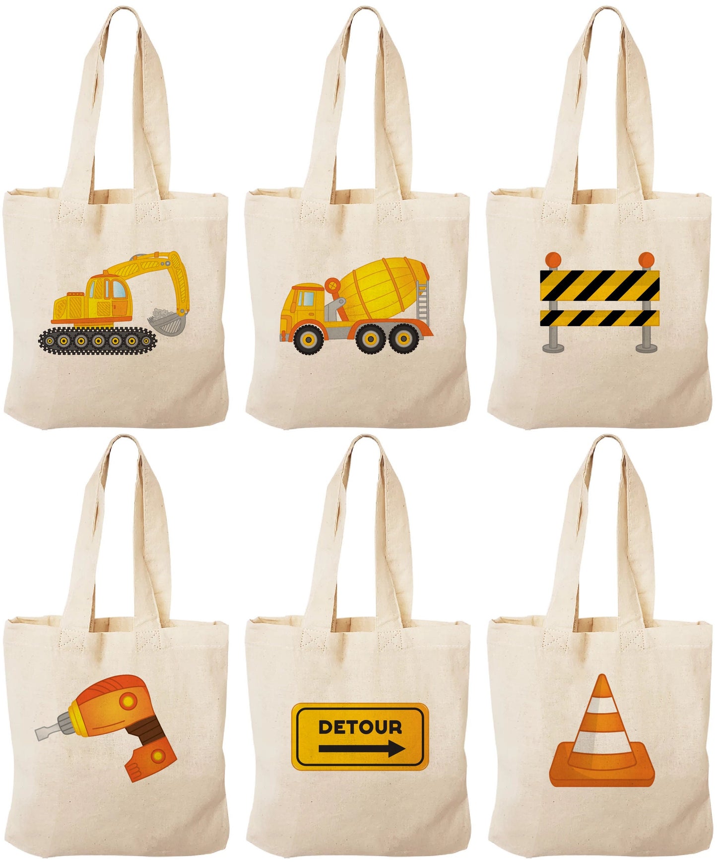 Construction Party Favor Bags – Truck Theme Canvas Goody Bags, Set of Six