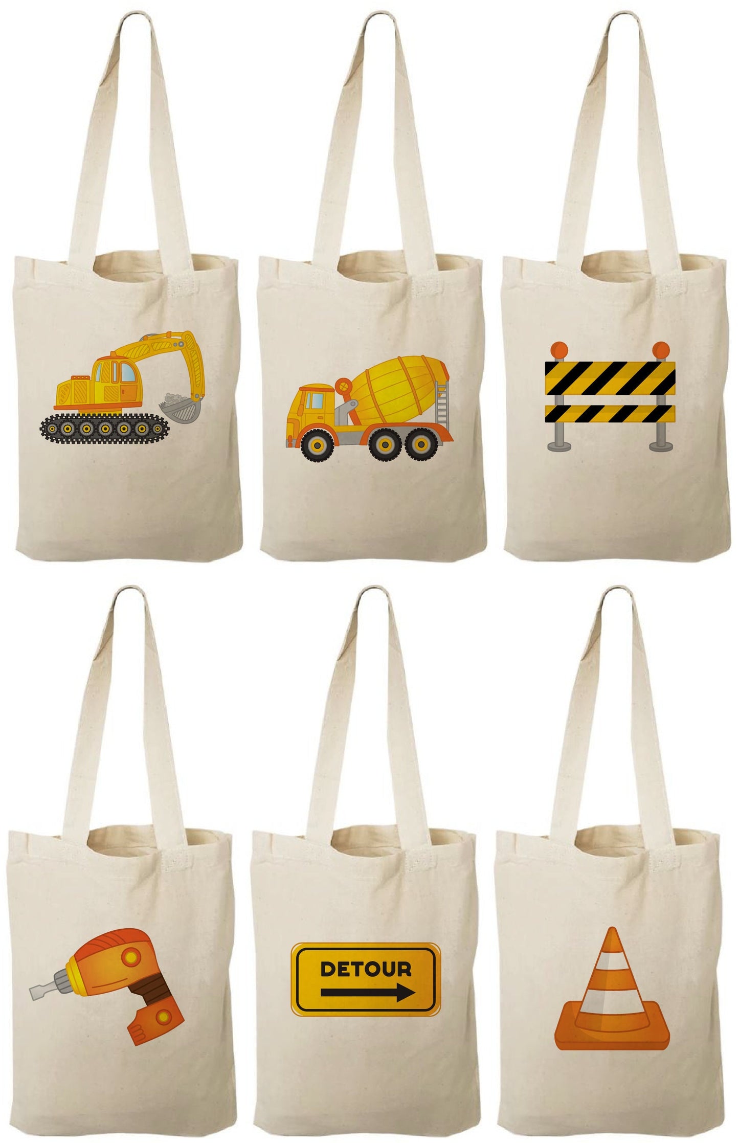 Construction Party Favor Bags – Truck Theme Canvas Goody Bags, Set of Six