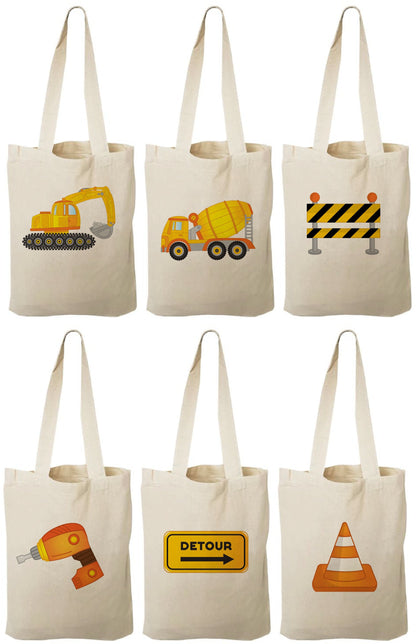 Construction Party Favor Bags – Truck Theme Canvas Goody Bags, Set of Six