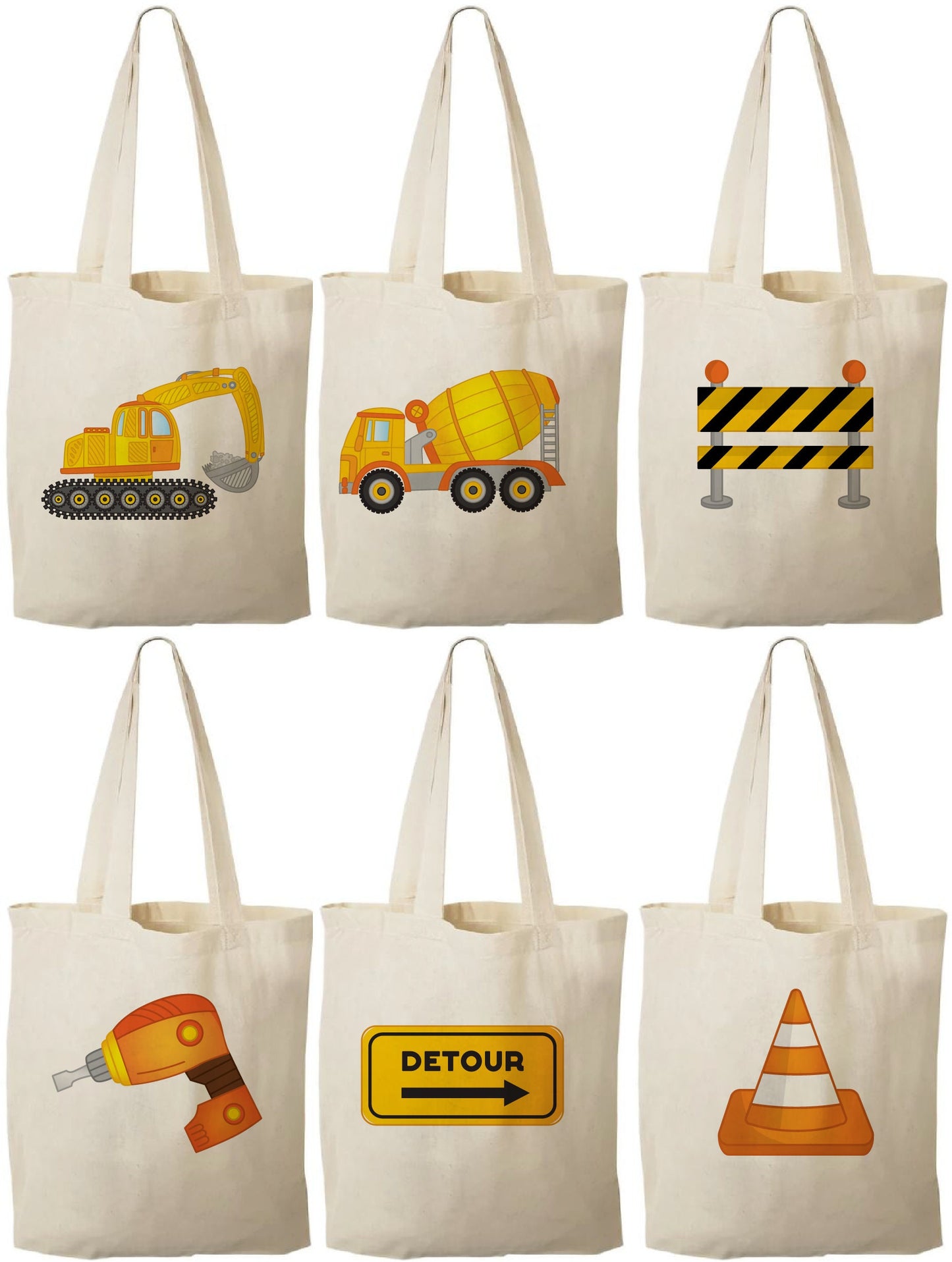 Construction Party Favor Bags – Truck Theme Canvas Goody Bags, Set of Six