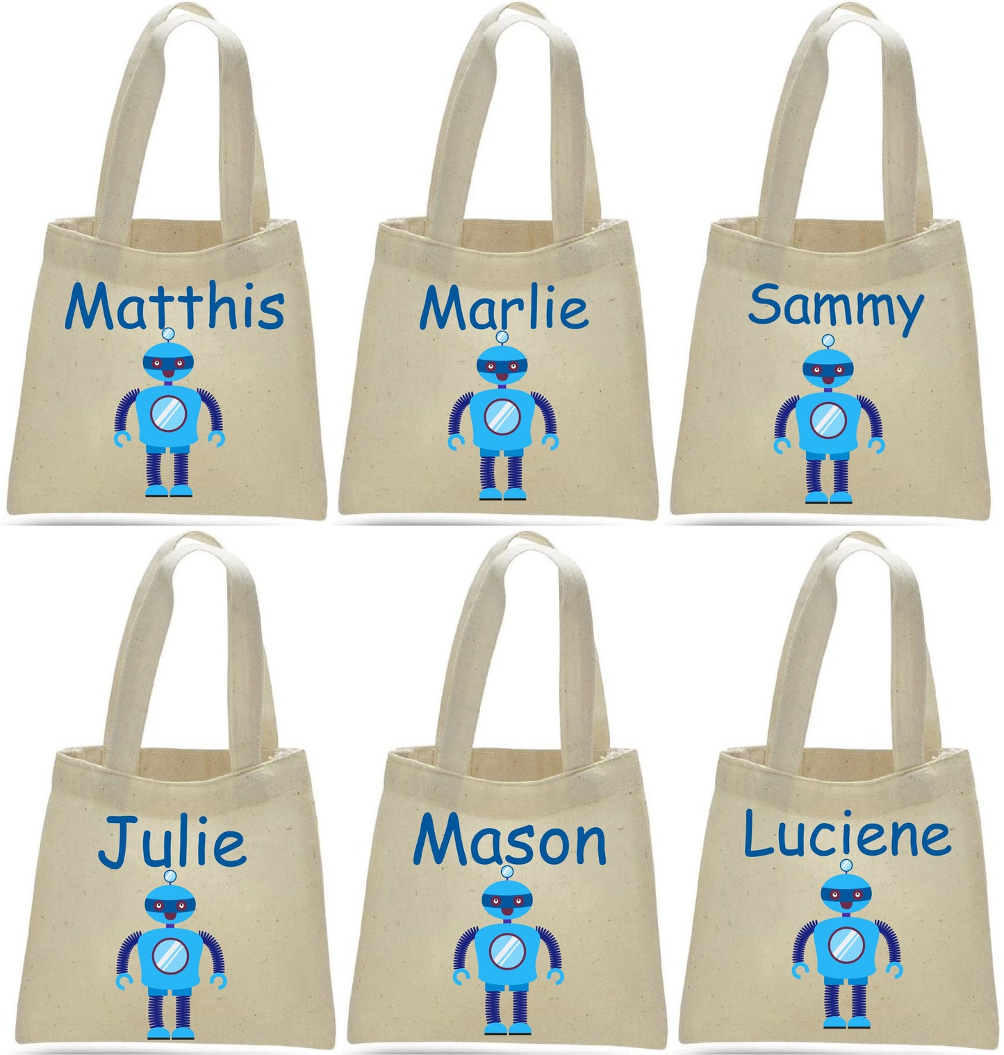 Personalized Robot Party Favor Bags - Set of Six Bags