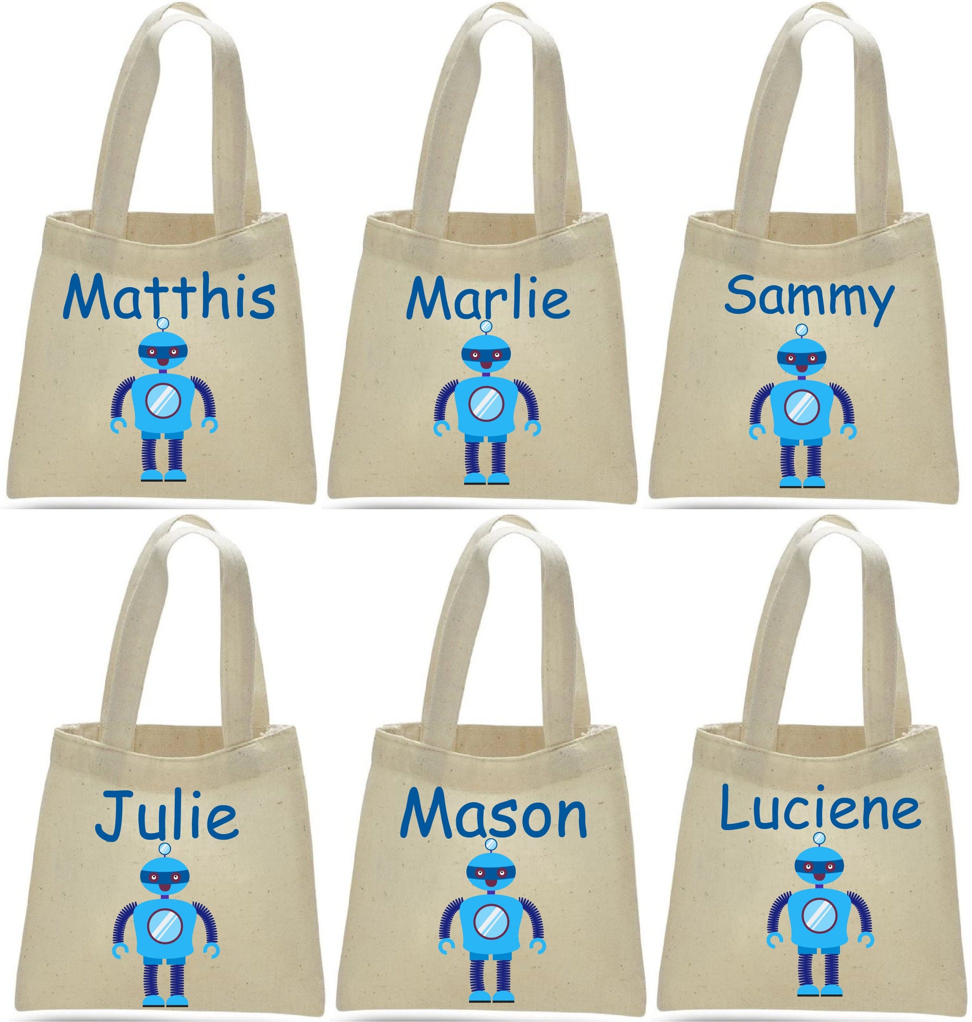 Personalized Robot Party Favor Bags - Set of Six Bags