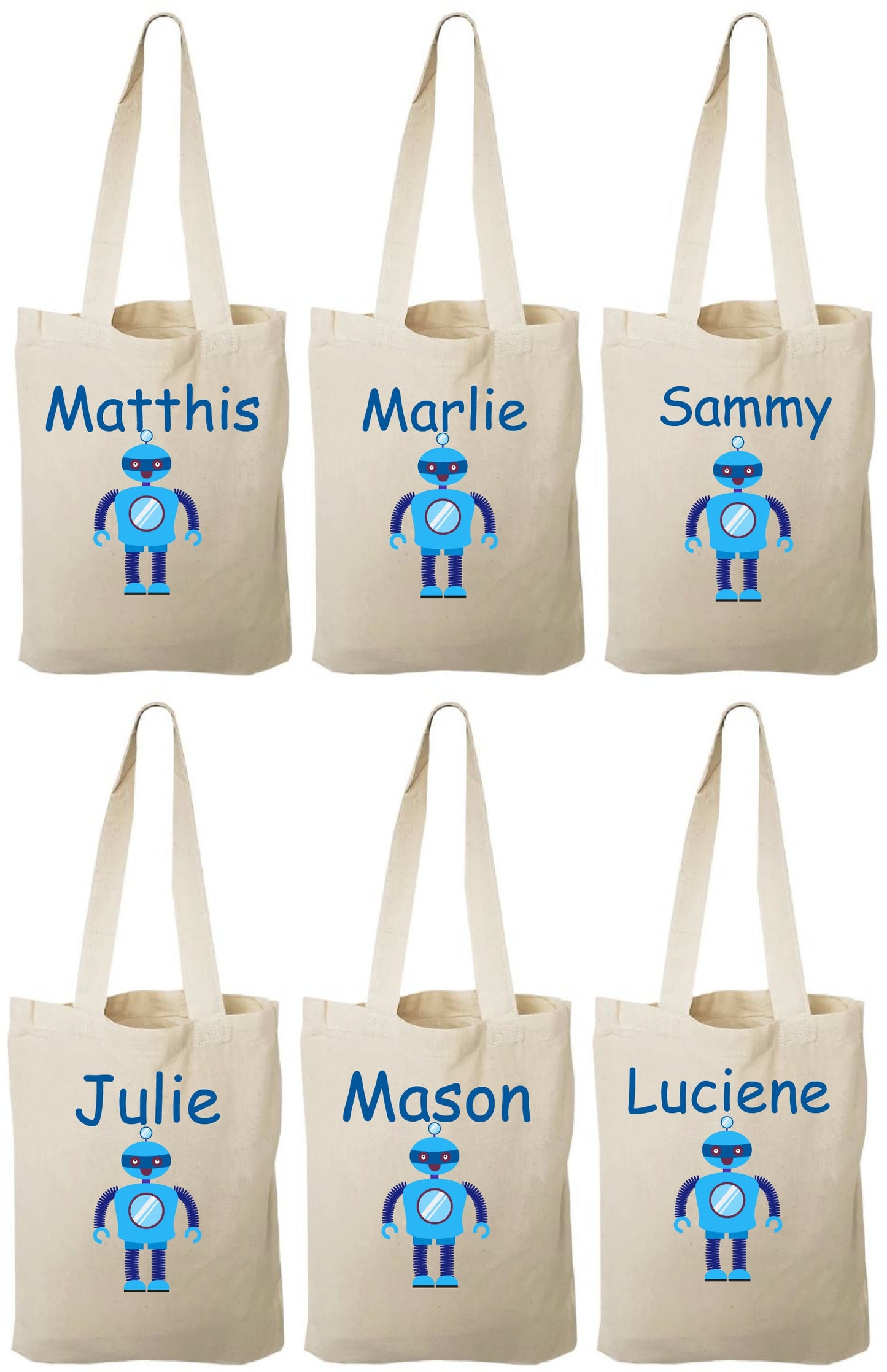 Personalized Robot Party Favor Bags - Set of Six Bags