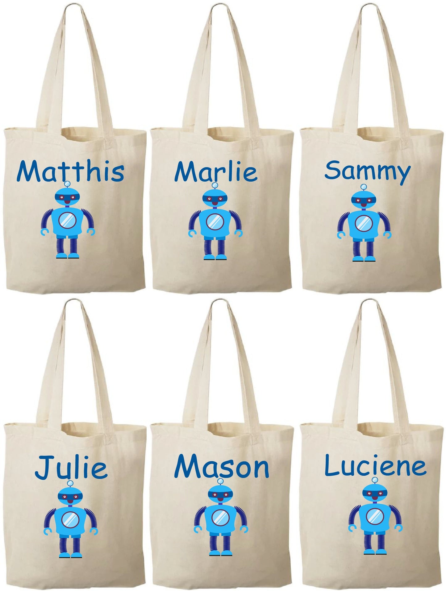 Personalized Robot Party Favor Bags - Set of Six Bags