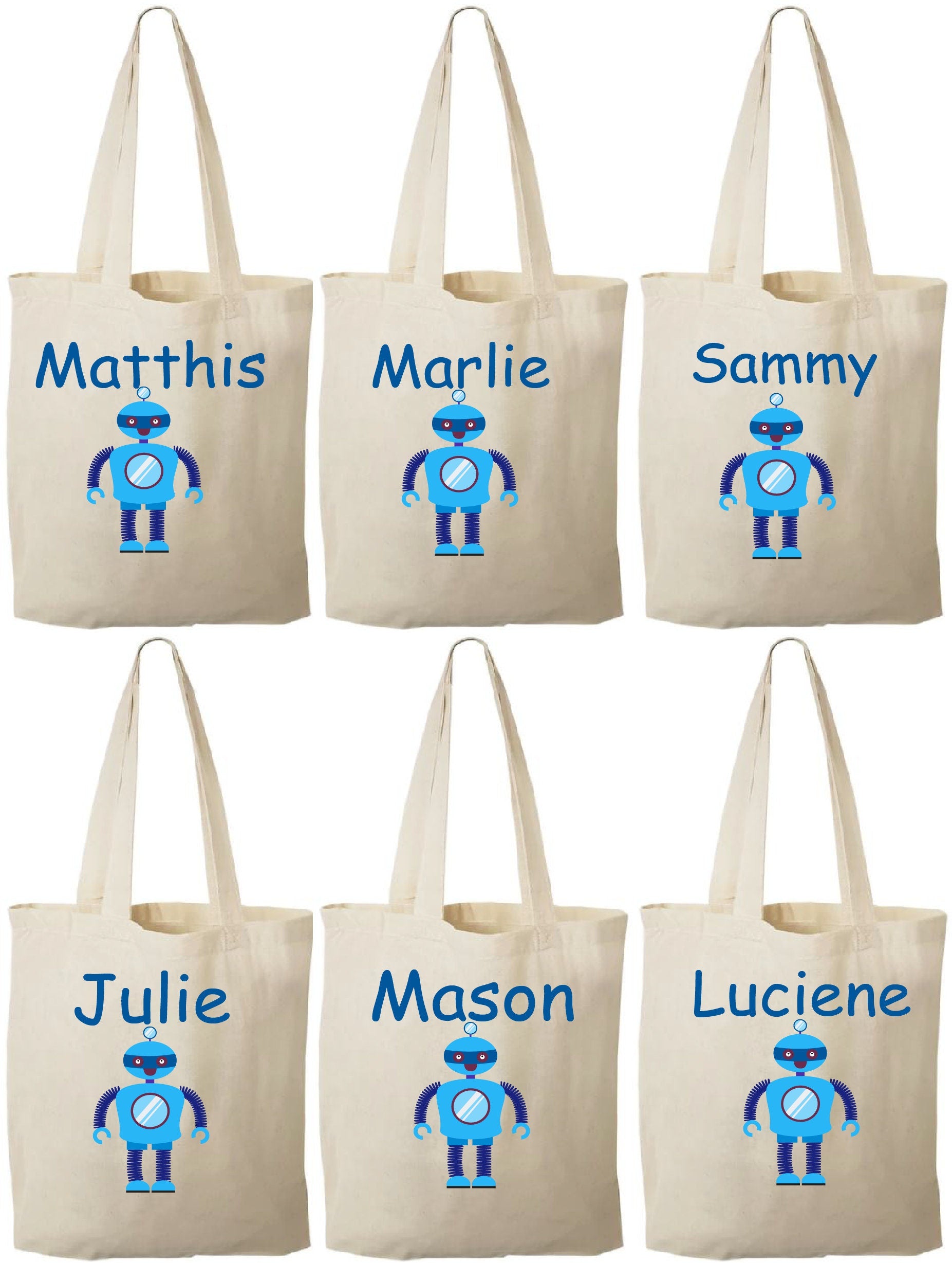 Personalized Robot Party Favor Bags - Set of Six Bags