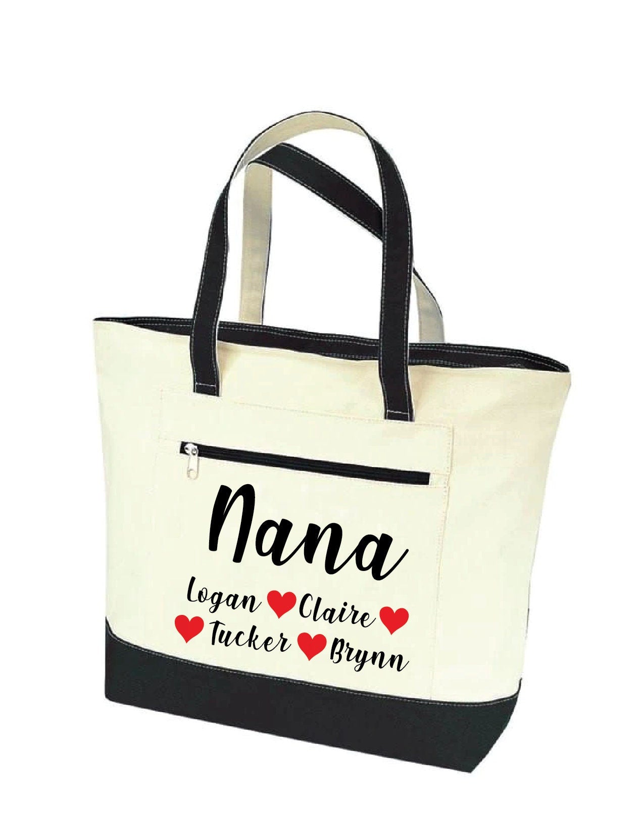 Personalized Nana Canvas Tote Bag – Custom Grandkids Names
