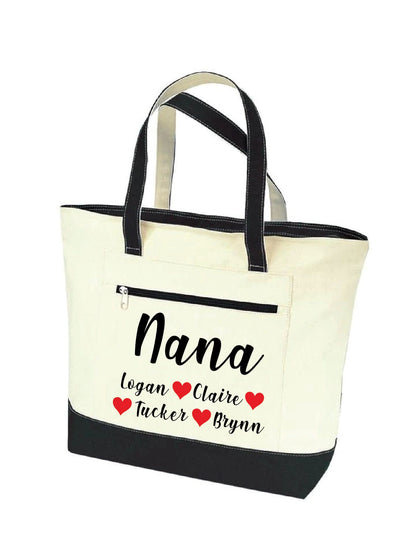 Personalized Nana Canvas Tote Bag – Custom Grandkids Names