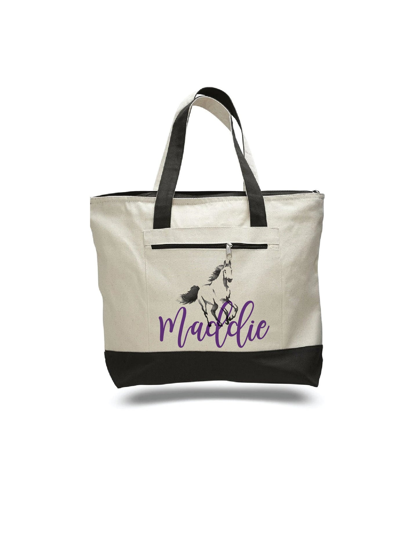 Personalized Horse Tote Bag, Zippered Canvas Bag