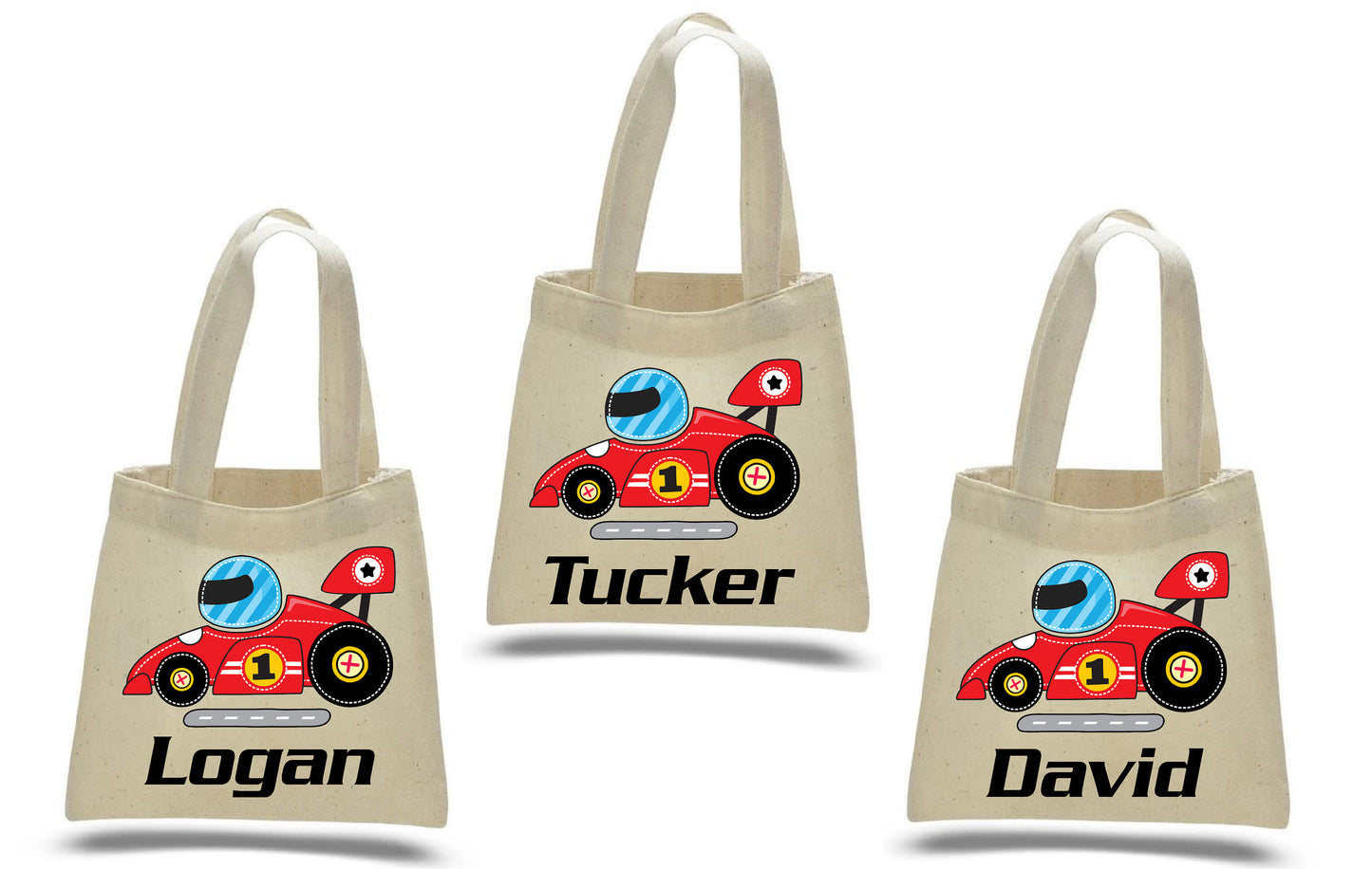 Personalized Race Car Party Favor Bags – Cotton Tote, Set of 3