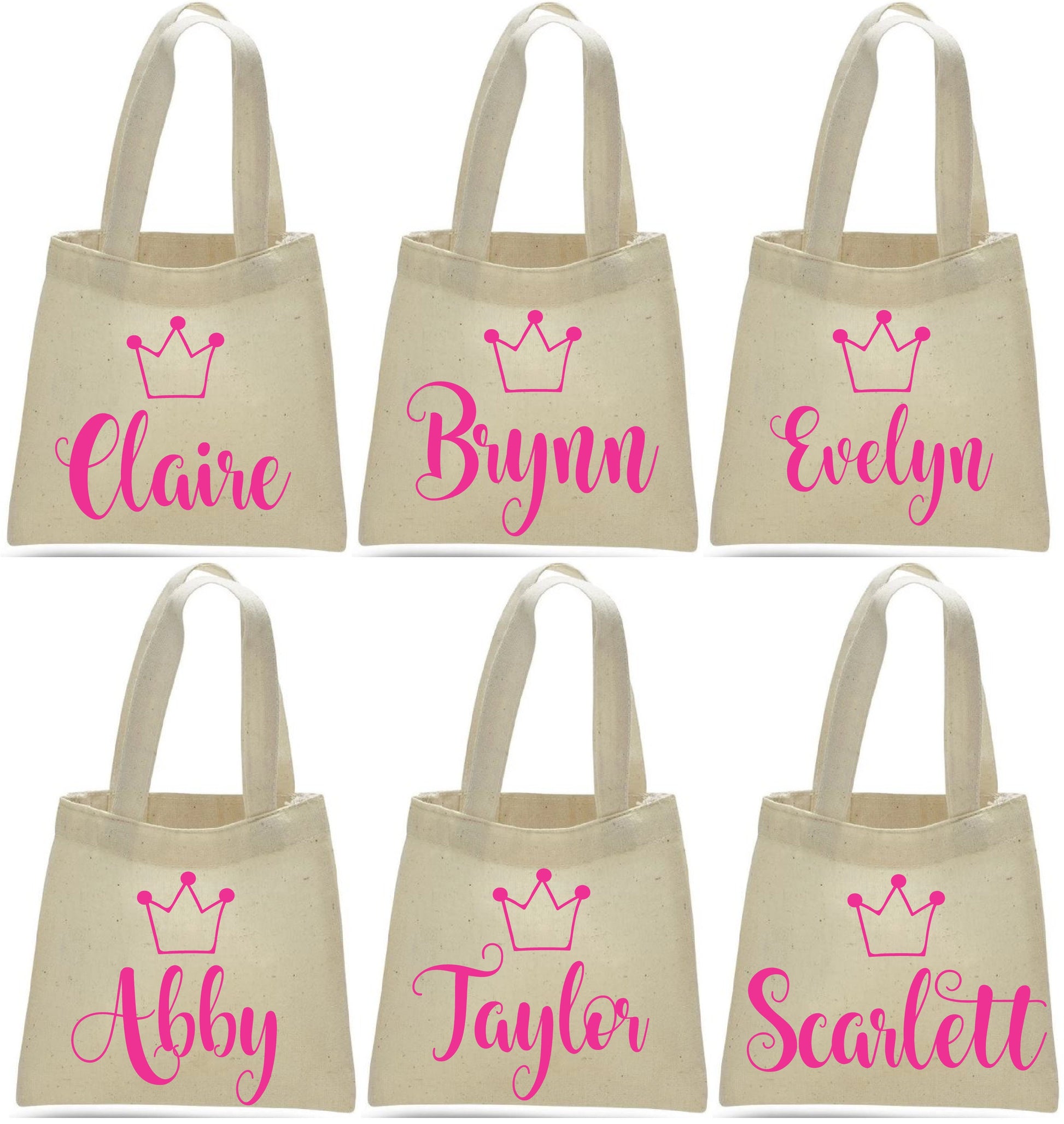 Personalized Princess Party Favor Bags - Set of Six Bags