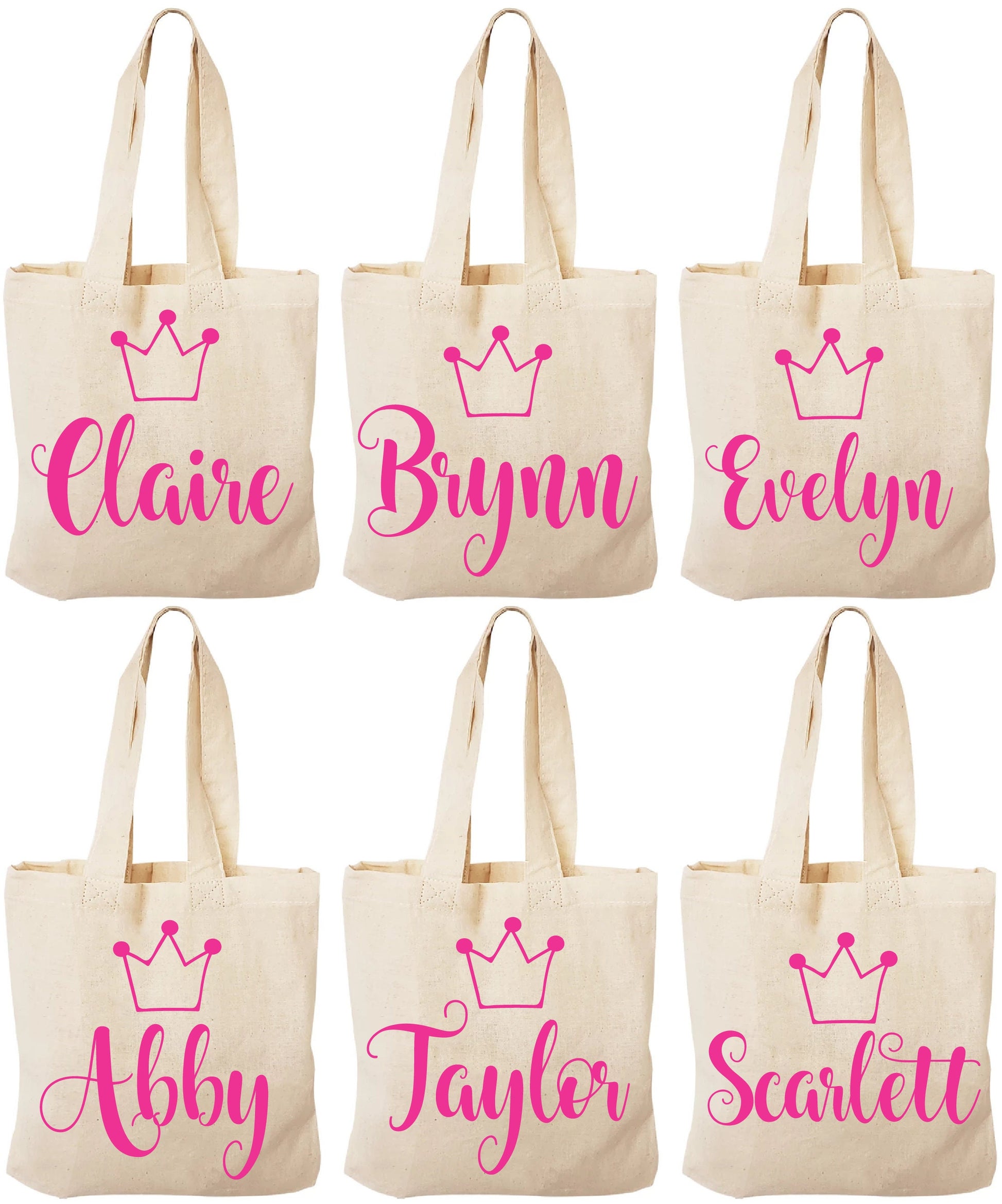 Personalized Princess Party Favor Bags - Set of Six Bags