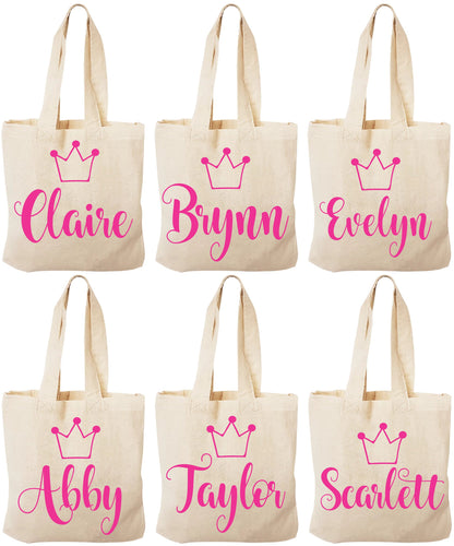 Personalized Princess Party Favor Bags - Set of Six Bags