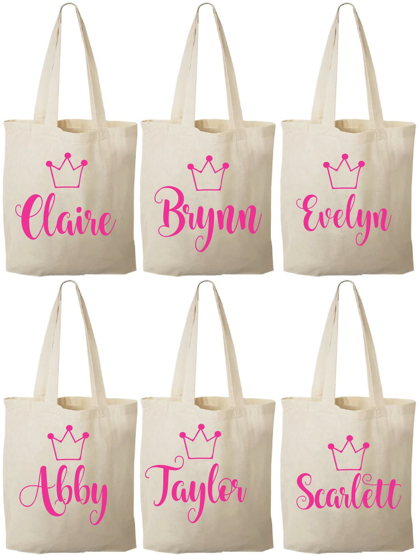 Personalized Princess Party Favor Bags - Set of Six Bags