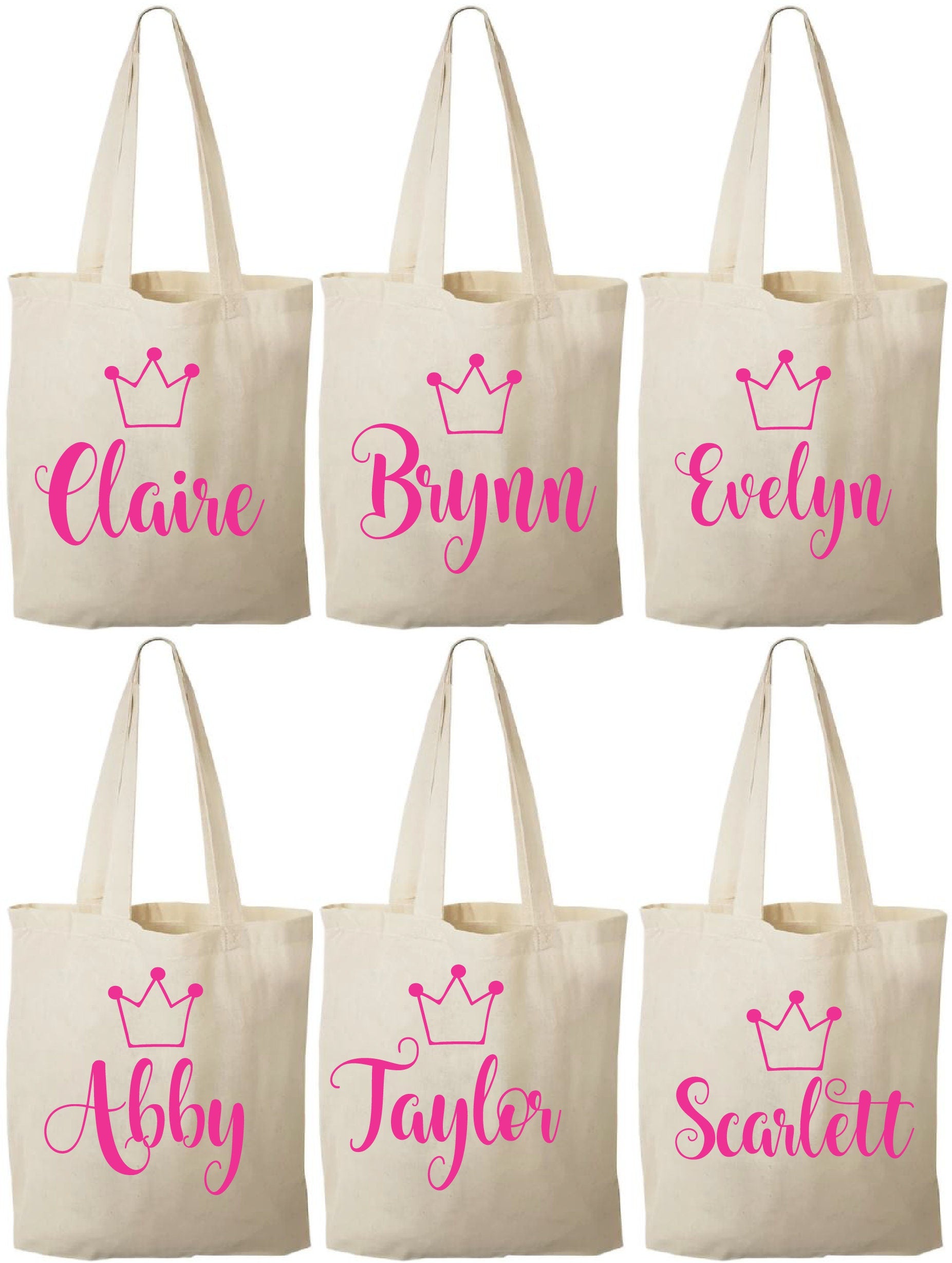 Personalized Princess Party Favor Bags - Set of Six Bags