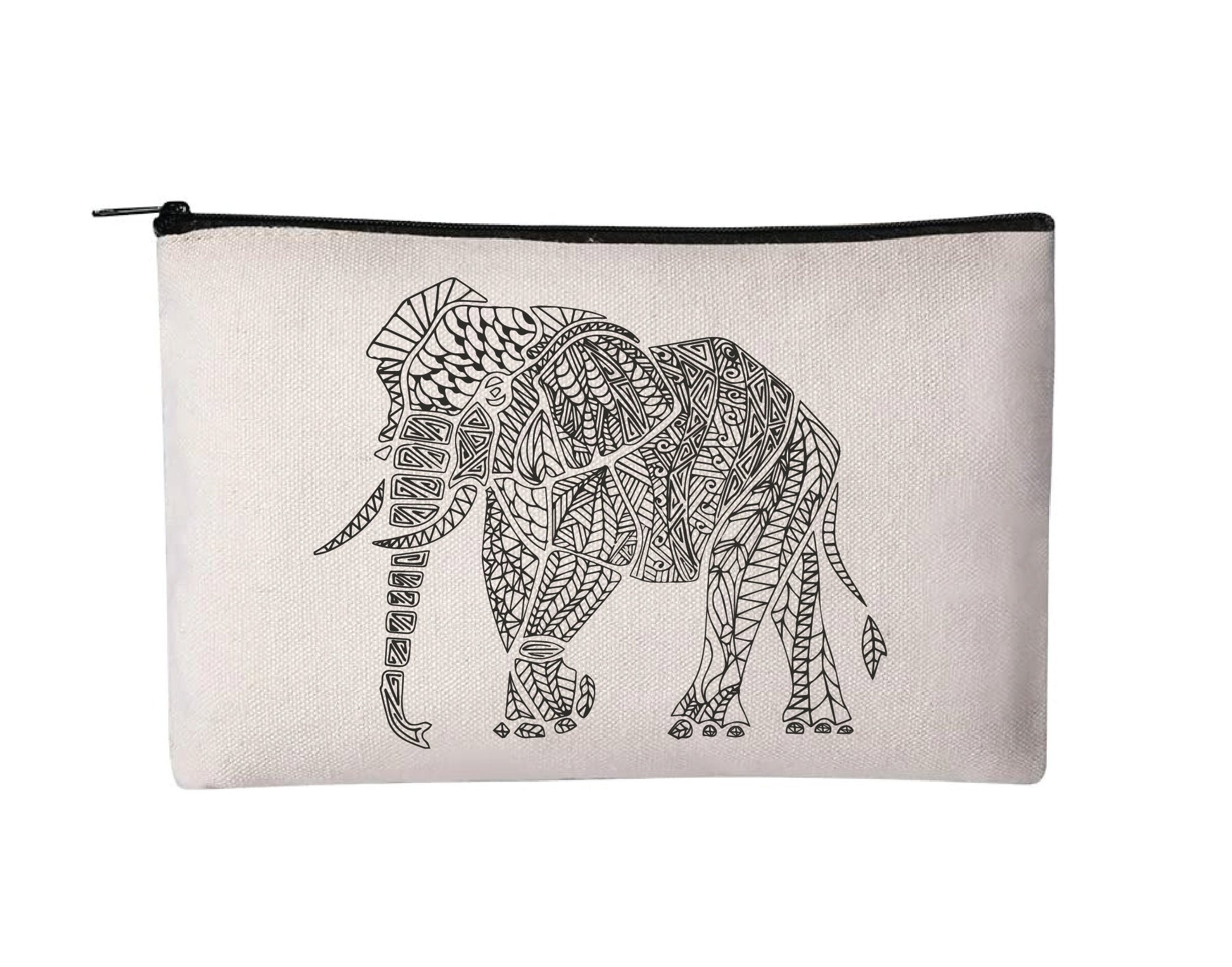 Elephant Canvas Cosmetic Bag, Zippered Makeup Pouch