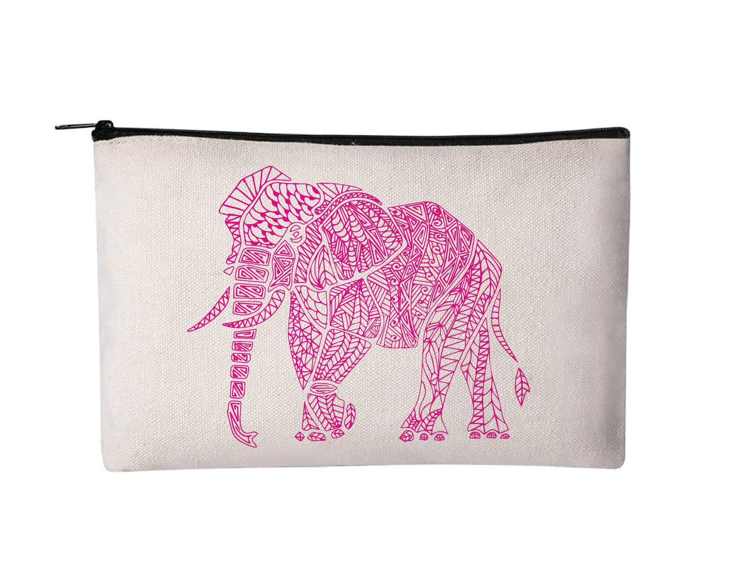 Elephant Canvas Cosmetic Bag, Zippered Makeup Pouch