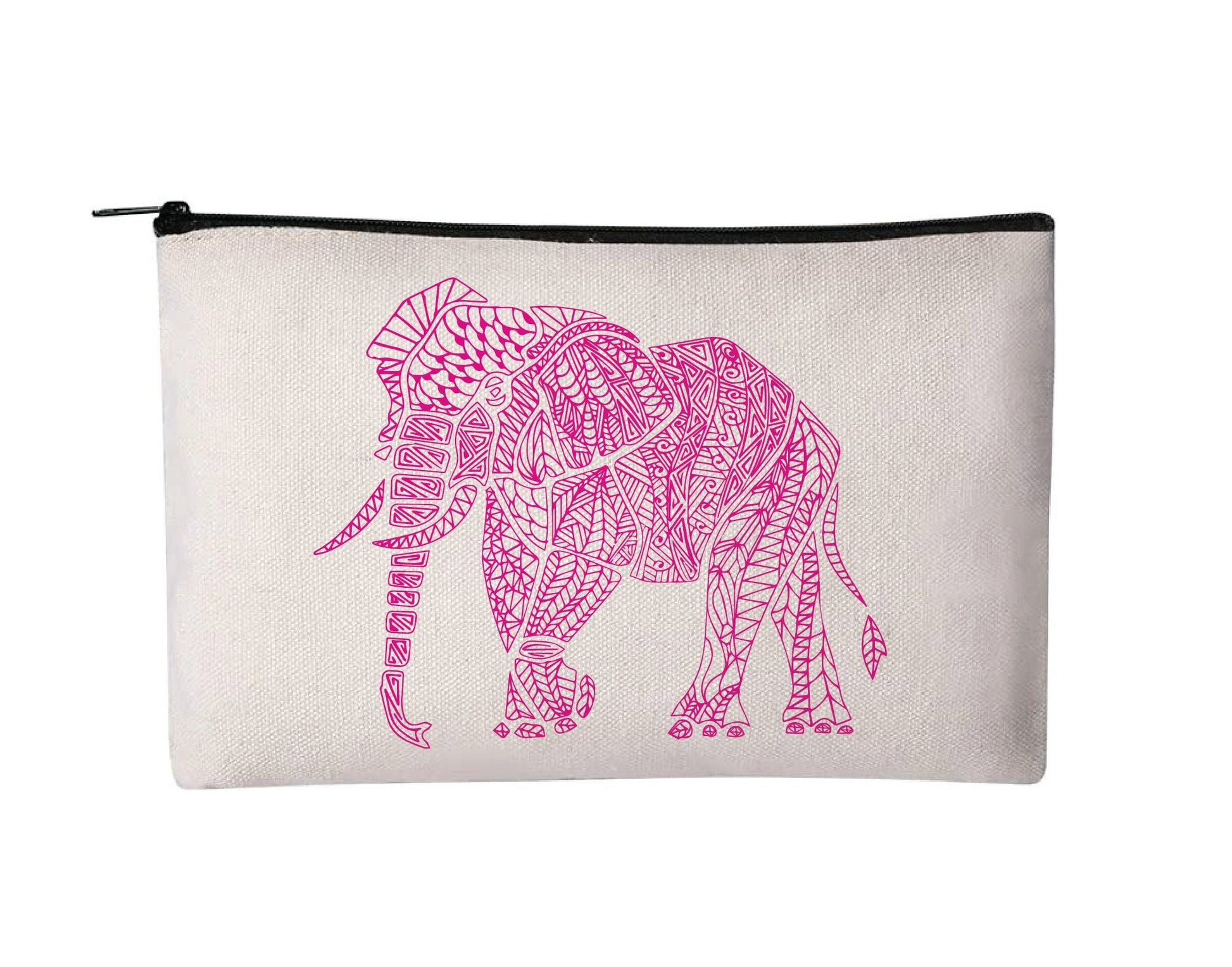 Elephant Canvas Cosmetic Bag, Zippered Makeup Pouch