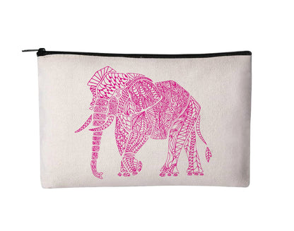 Elephant Canvas Cosmetic Bag, Zippered Makeup Pouch