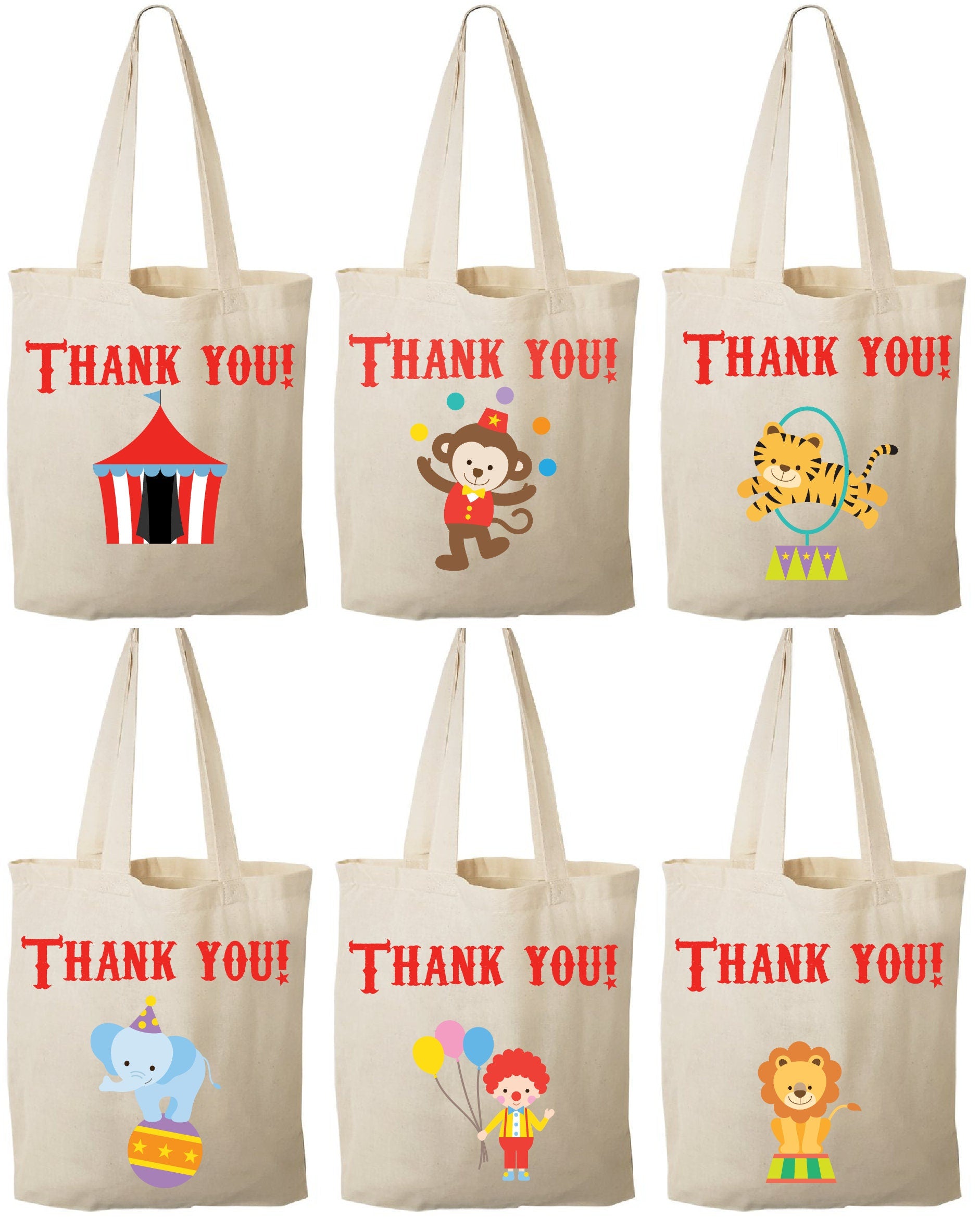 Circus Party Favor Bags - Set of Six Bags