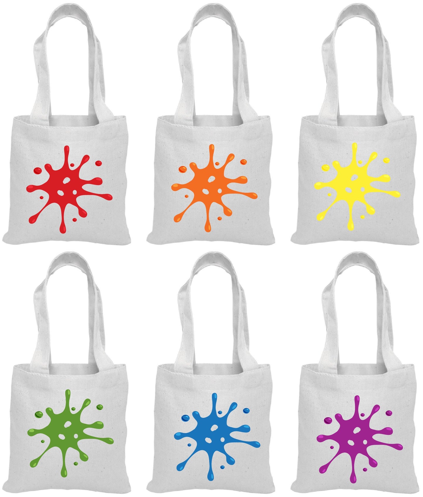 Slime Party Favor Bags – Rainbow Splatter Canvas Goodie Bags, Set of 6