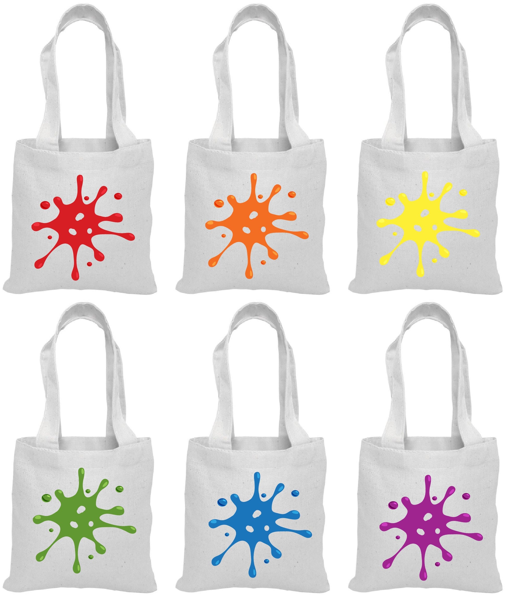 Slime Party Favor Bags – Rainbow Splatter Canvas Goodie Bags, Set of 6