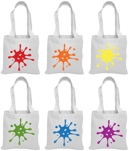Slime Party Favor Bags – Rainbow Splatter Canvas Goodie Bags, Set of 6