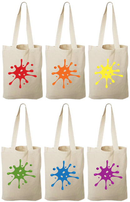 Slime Party Favor Bags – Rainbow Splatter Canvas Goodie Bags, Set of 6