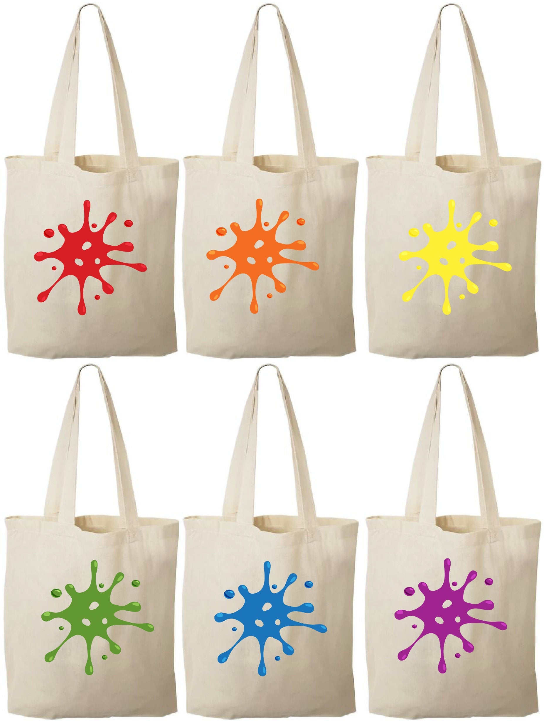 Slime Party Favor Bags – Rainbow Splatter Canvas Goodie Bags, Set of 6