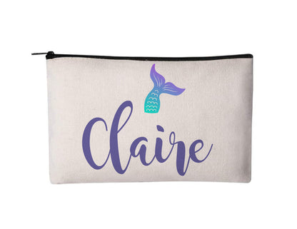 Personalized Mermaid Pencil / School Supplies / Makeup Pouch - 8x5 inch Canvas with Zipper
