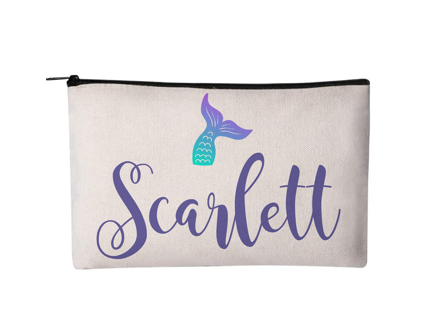 Personalized Mermaid Pencil / School Supplies / Makeup Pouch - 8x5 inch Canvas with Zipper