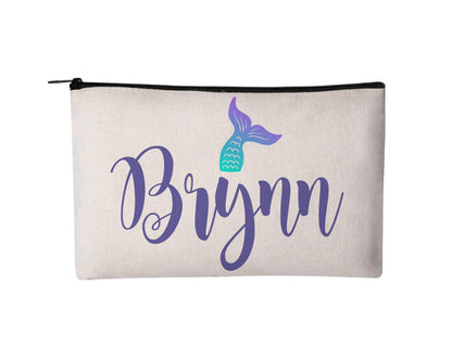 Personalized Mermaid Pencil / School Supplies / Makeup Pouch - 8x5 inch Canvas with Zipper