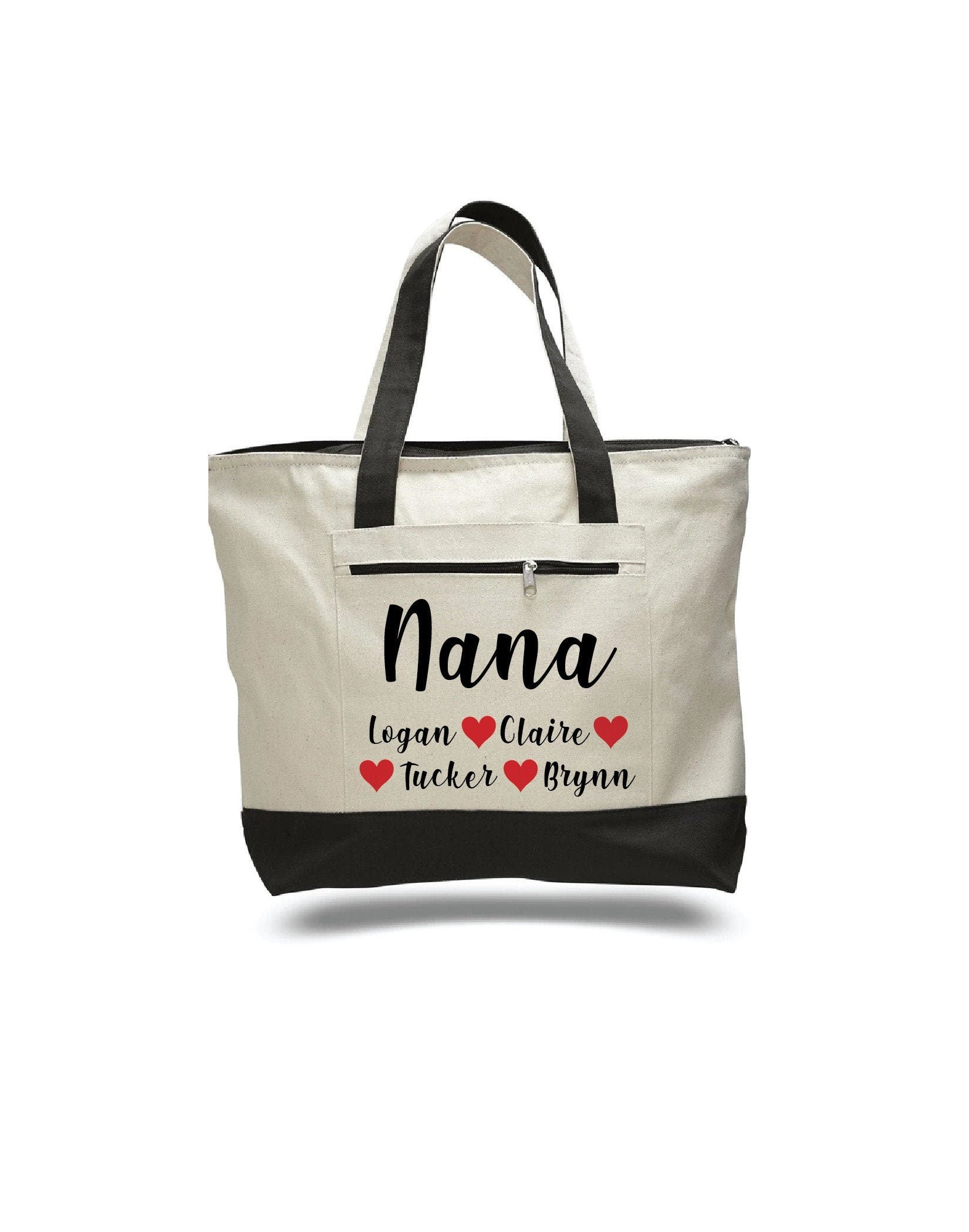 Personalized Nana Canvas Tote Bag – Custom Grandkids Names