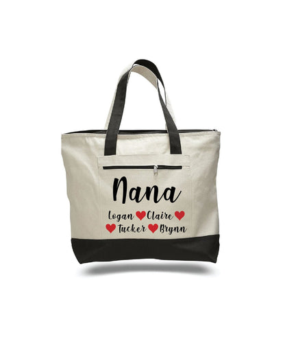 Personalized Nana Canvas Tote Bag – Custom Grandkids Names