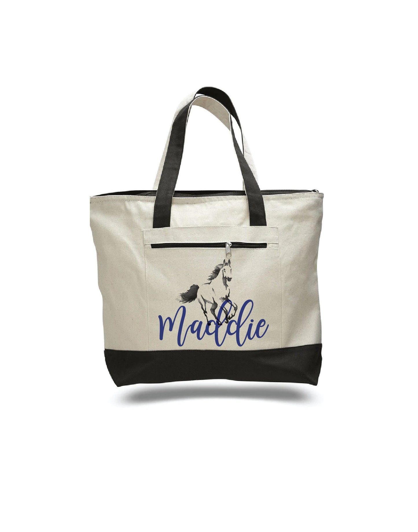 Personalized Horse Tote Bag, Zippered Canvas Bag